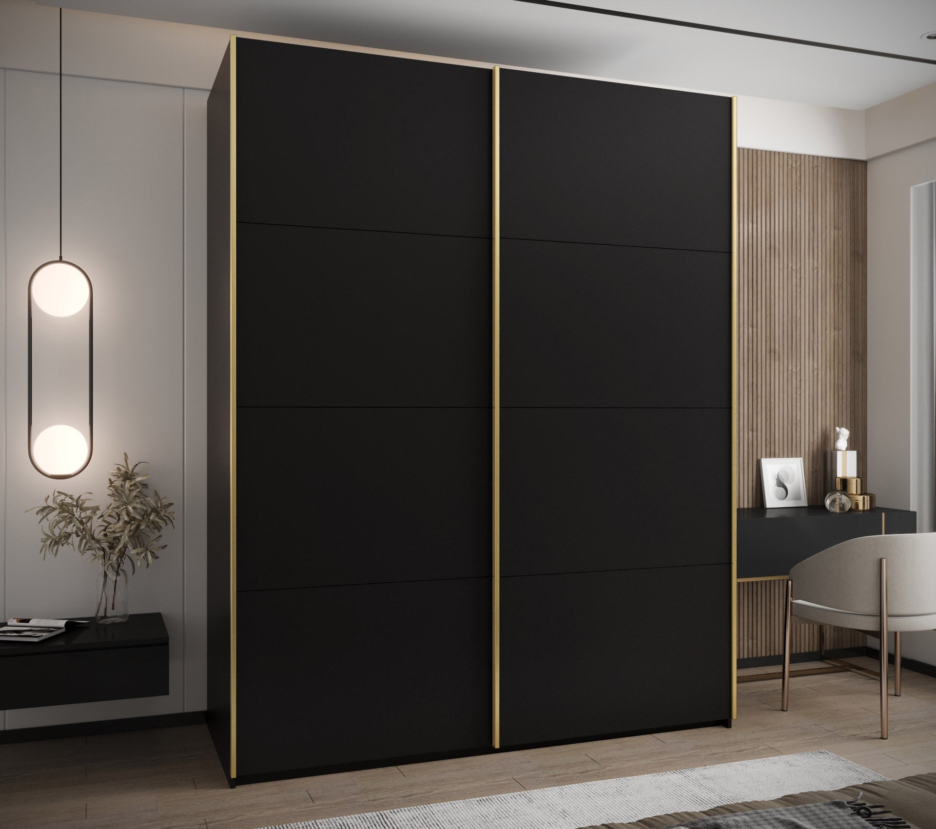 Szafa przesuwna wysoka Lux 1 200 x 64 x 245,5 cm czarny + czarny + u. złoty - Abiks Meble - 2