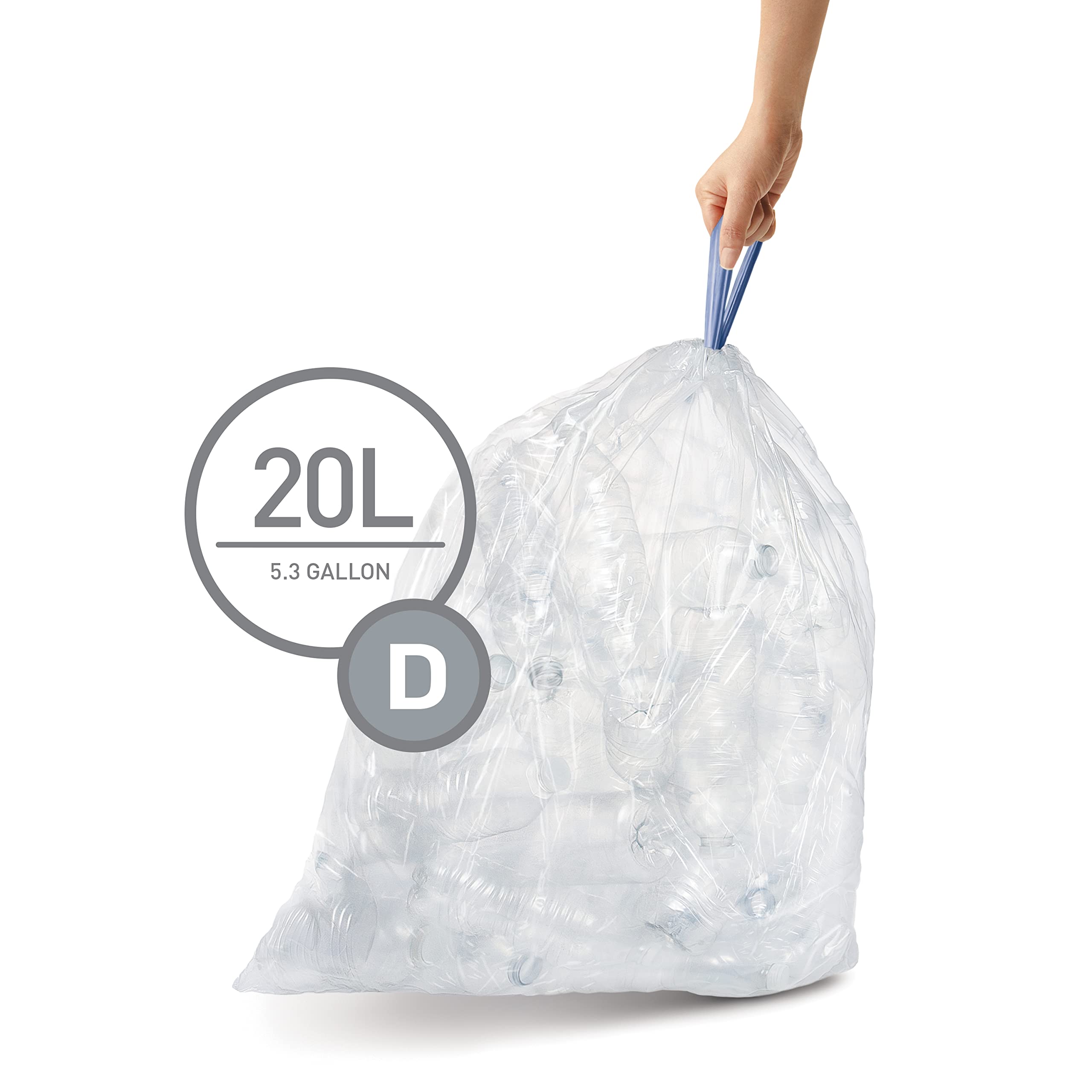 simplehuman CW0278 sacchi spazzatura, sacchetti su misura codice D, trasparente, 3 x confezione da 20 (60 sacchetti) - 2