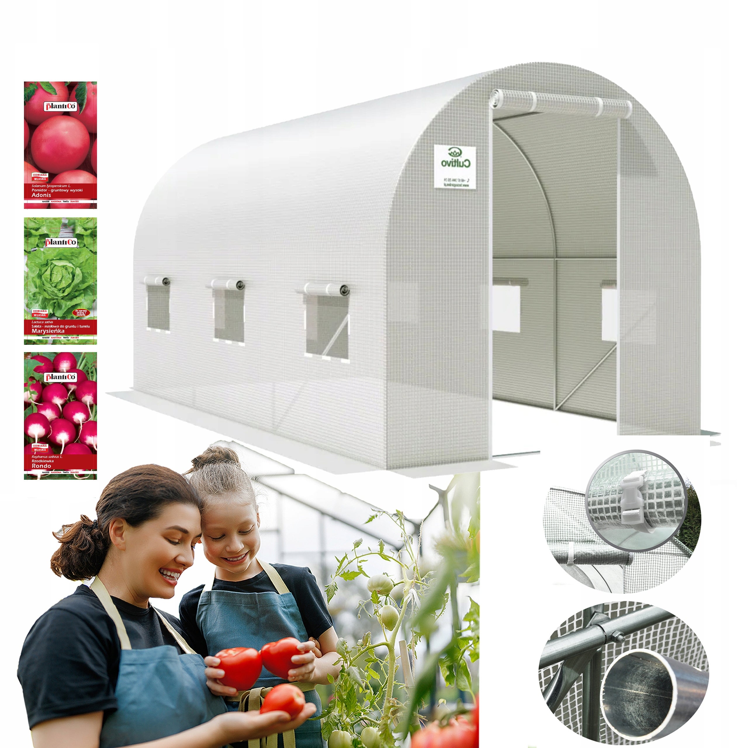Tunel Foliowy Cultivo Ogrodowy Szklarnia 2x4x2 - 8m2 Biały Na Warzywa 1 szt