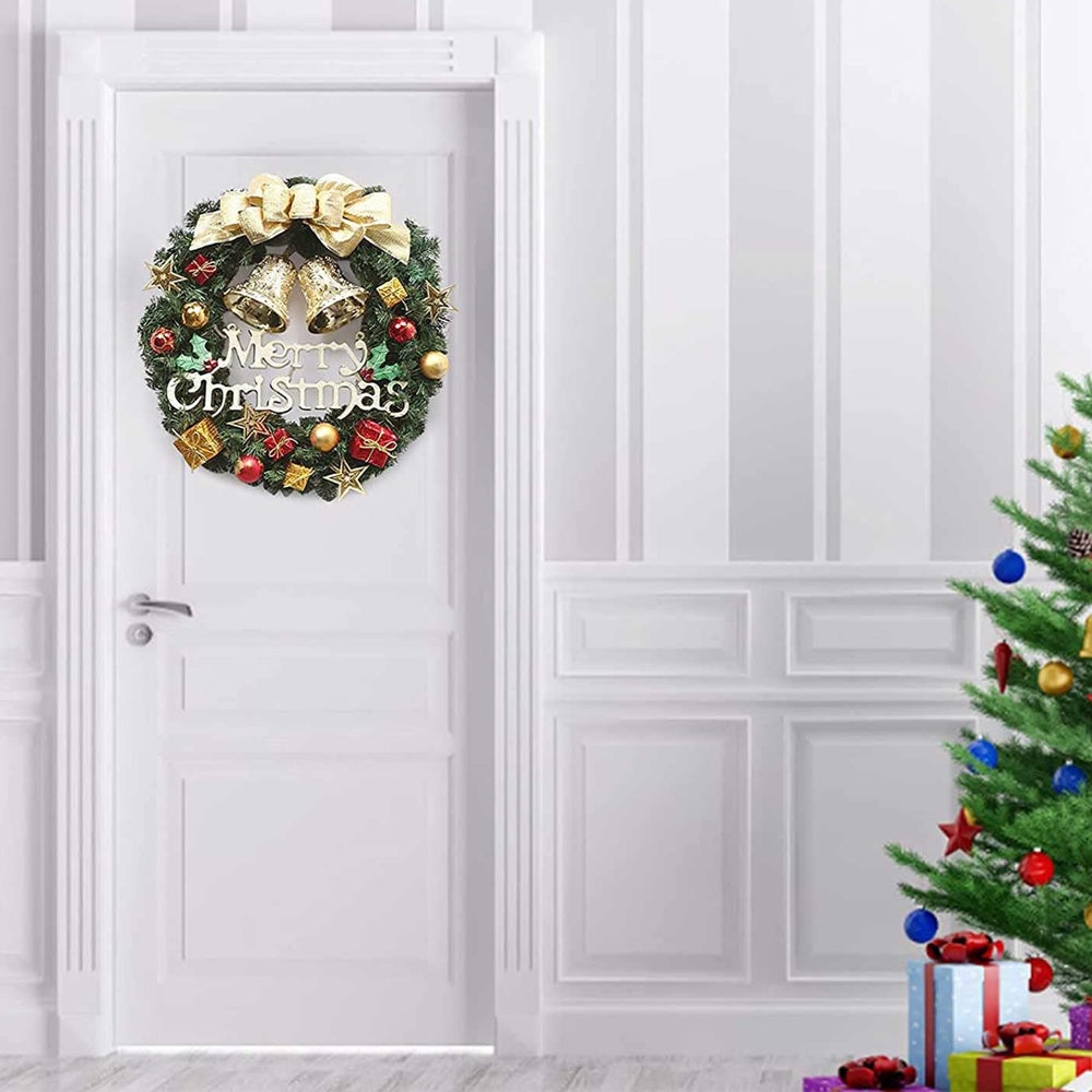Grinalda de natal de 30cm com enfeites e arco, decoração de guirlanda de natal, guirlanda de porta de feliz natal, decoração de jardim de árvore - 4