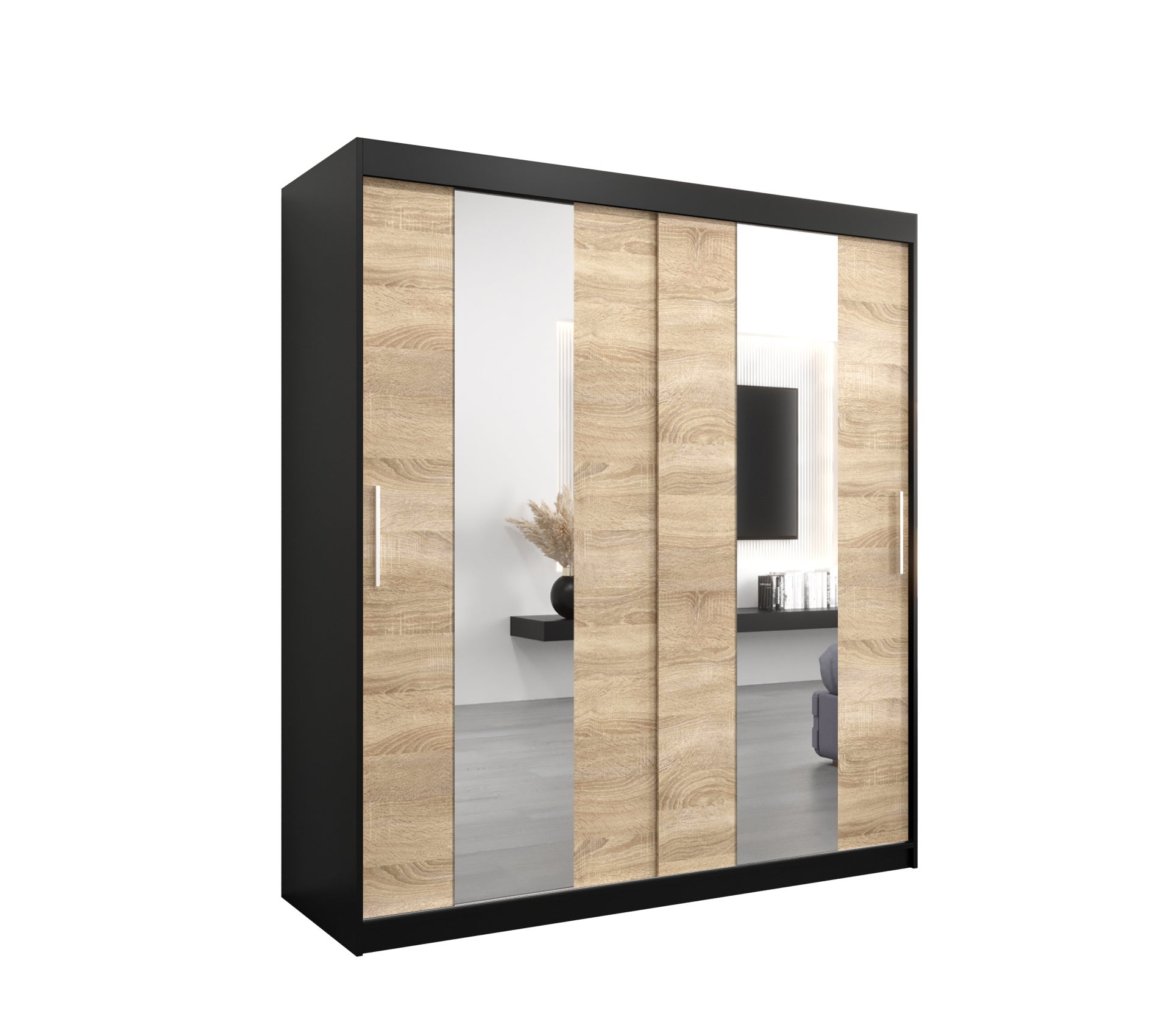 Szafa przesuwna garderoba POLE 180 x 62 x 200 cm Czarny + Sonoma - Abiks Meble