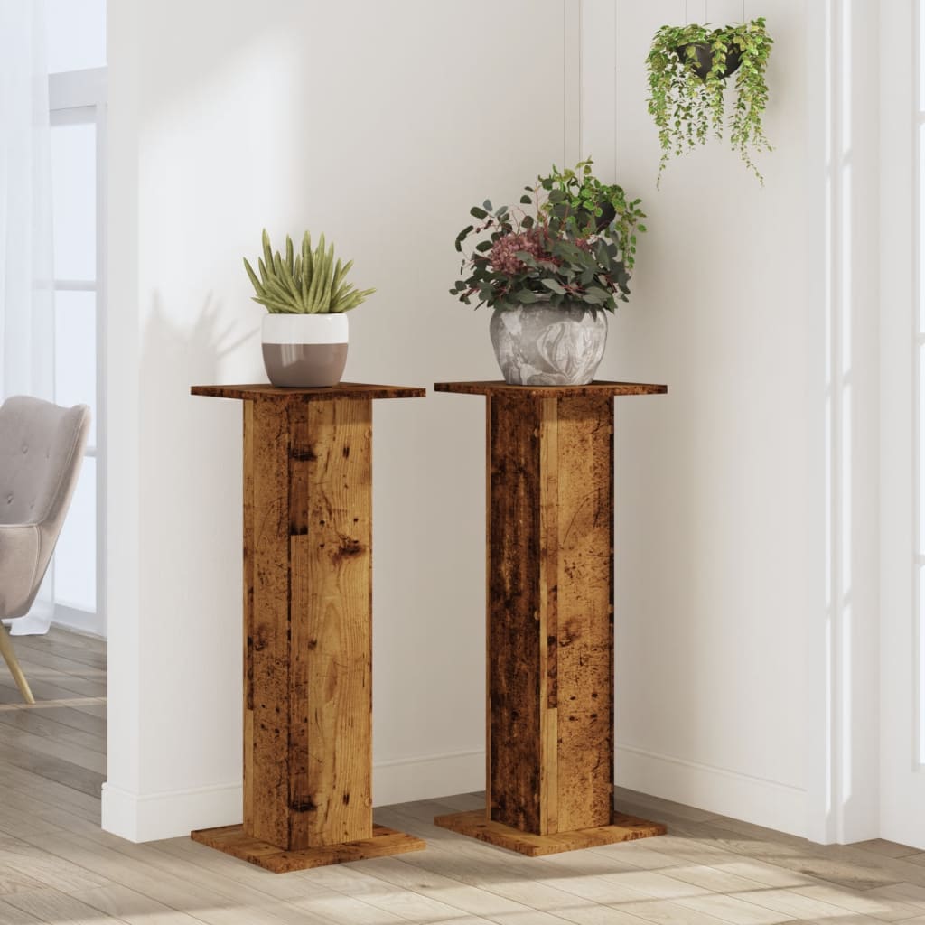 Supports pour plantes 2 pcs vieux bois bois d'ingénierie - 3