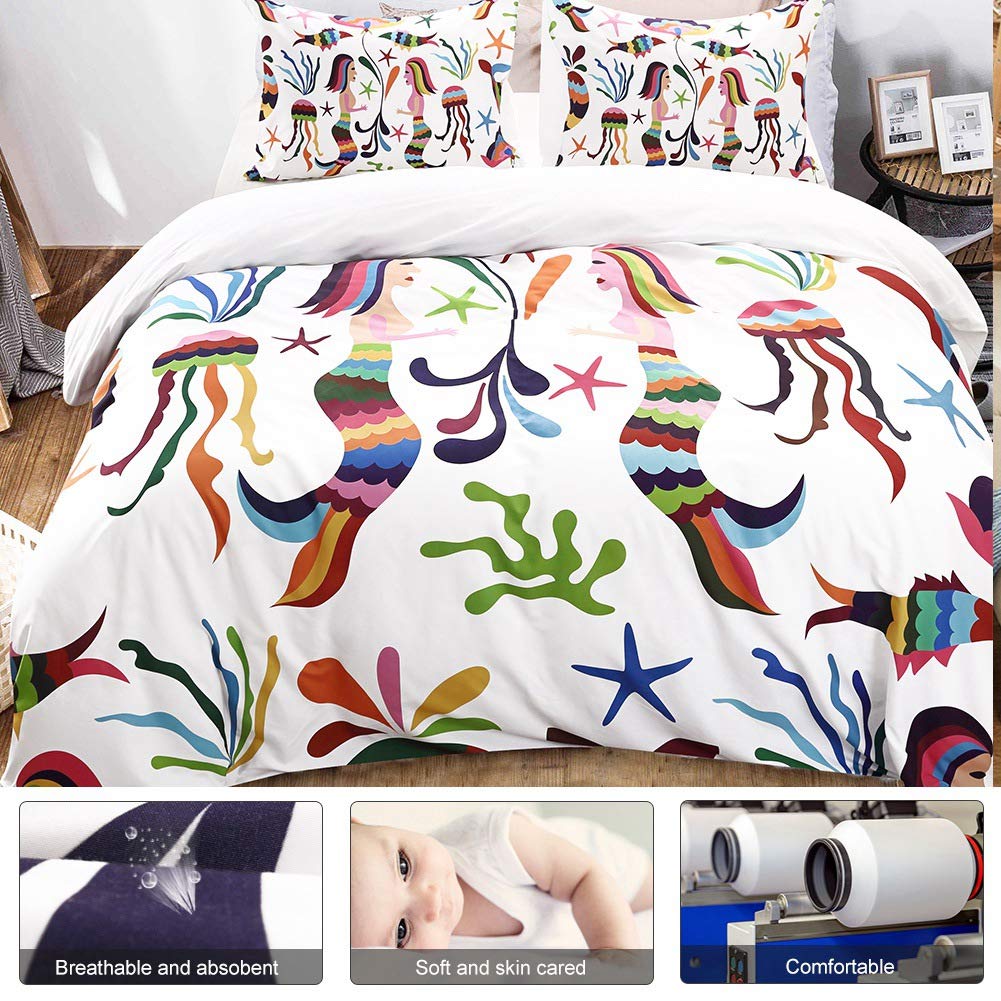 Juego de 3 fundas de edredón y fundas de almohada 100 % poliéster, tamaño twinqueenking, ropa de cama con estampado de dibujos animados (queen: funda