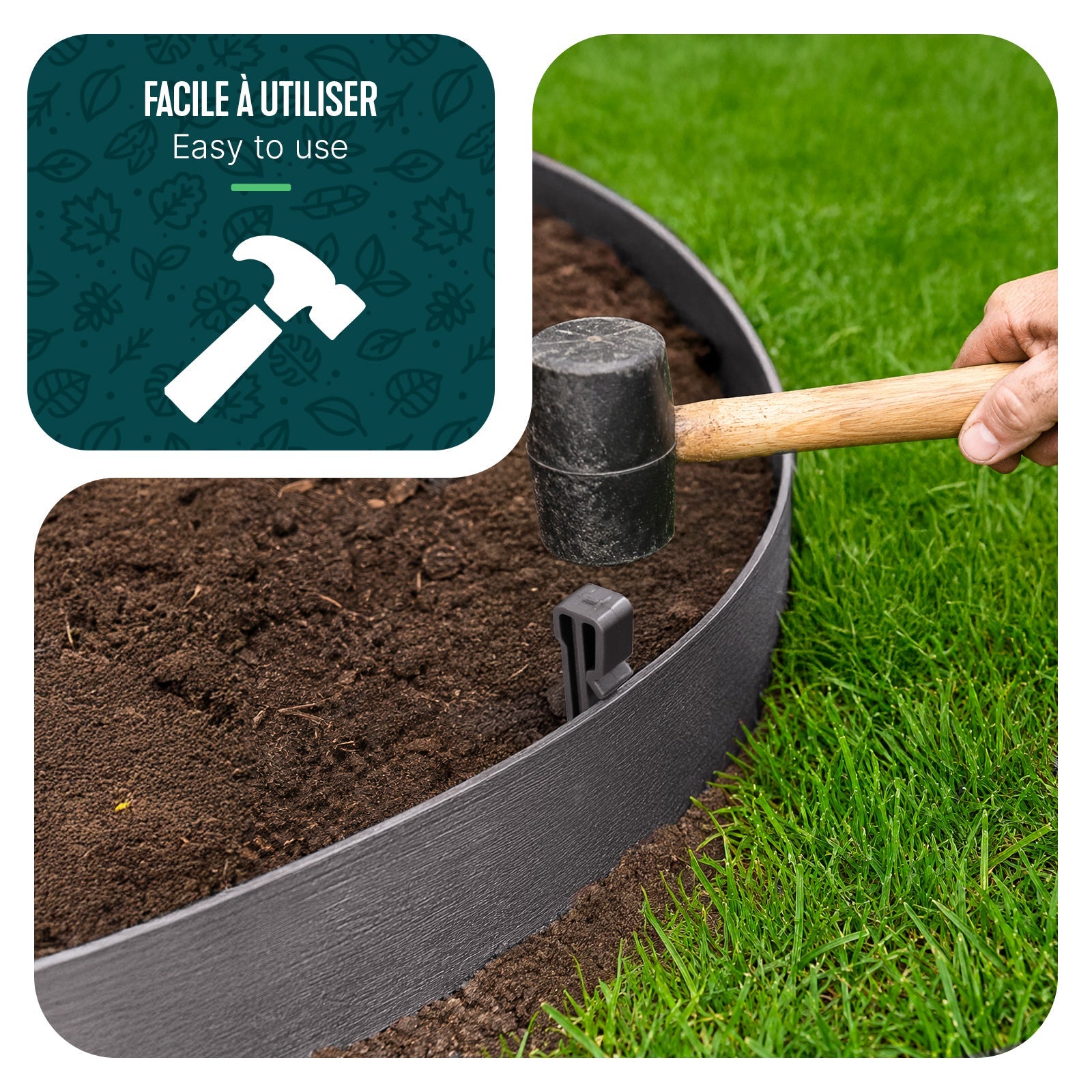 Bordure de jardin haute flexible en PE 20m avec 12 piquets gris - hauteur 13cm - epaisseur 3mm - VOUNOT® - 4