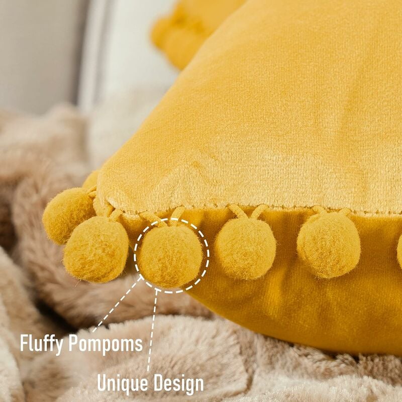 Housse Coussin 45x45 cm Jaune Moutarde Decoration Salon Maison Scandinave Lot de 2 Protege Oreiller Velours Doux Double Face Rectangulaire à Couleur U - 2