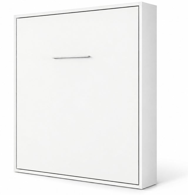 Lit escamotable vertical KOLA-Avec matelas-140x190-Cadre Blanc-Façade Blanche