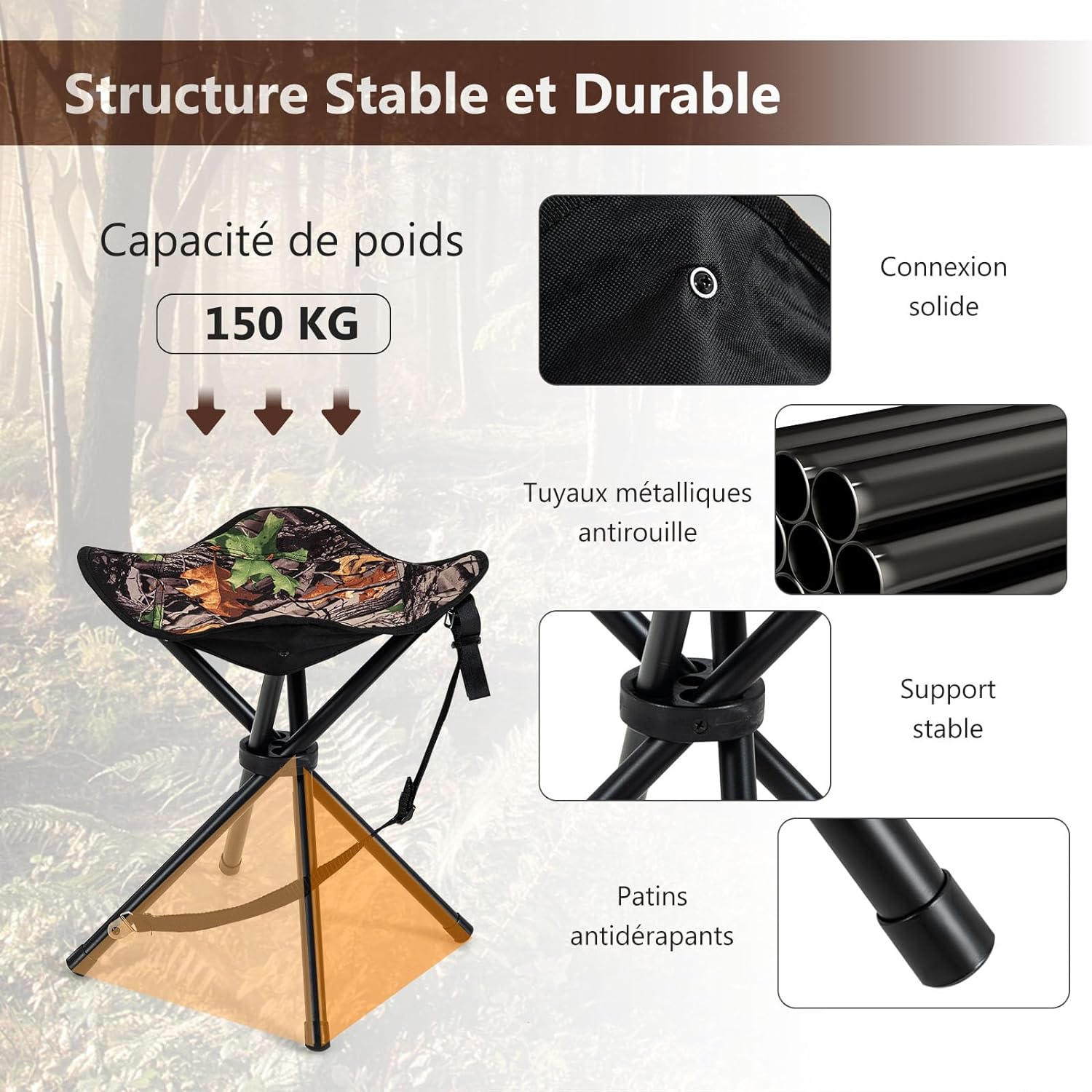 Set di 2 Sgabelli da Caccia Treppiede Pieghevoli, Sgabello da Esterno Pieghevole Leggero con Tracolla, Sgabello Treppiede Portatile per Campeg - 4