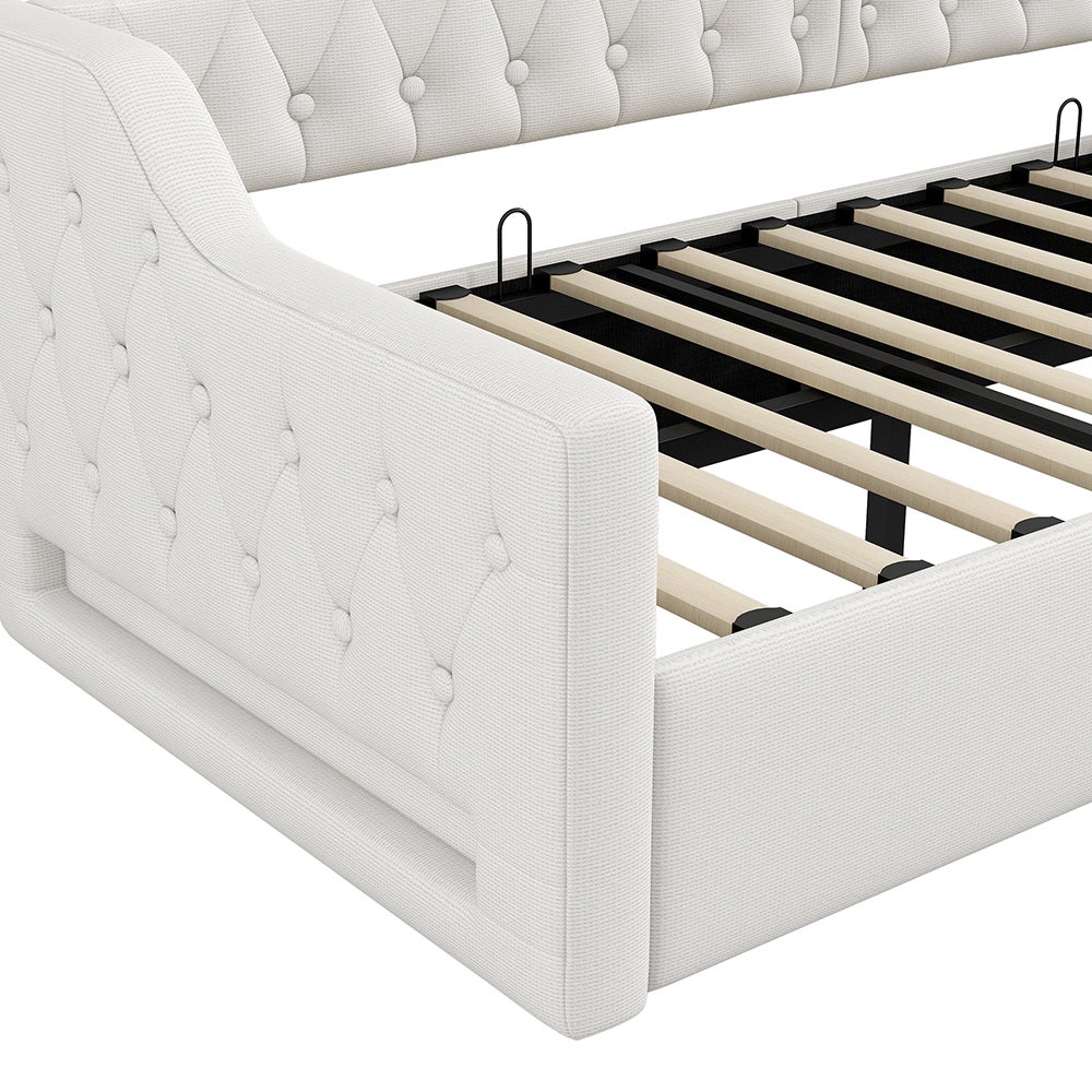 Rozkładana sofa 90 x 200 cm, z paskiem LED, hydraulicznym schowkiem, kolor beżowy - 8