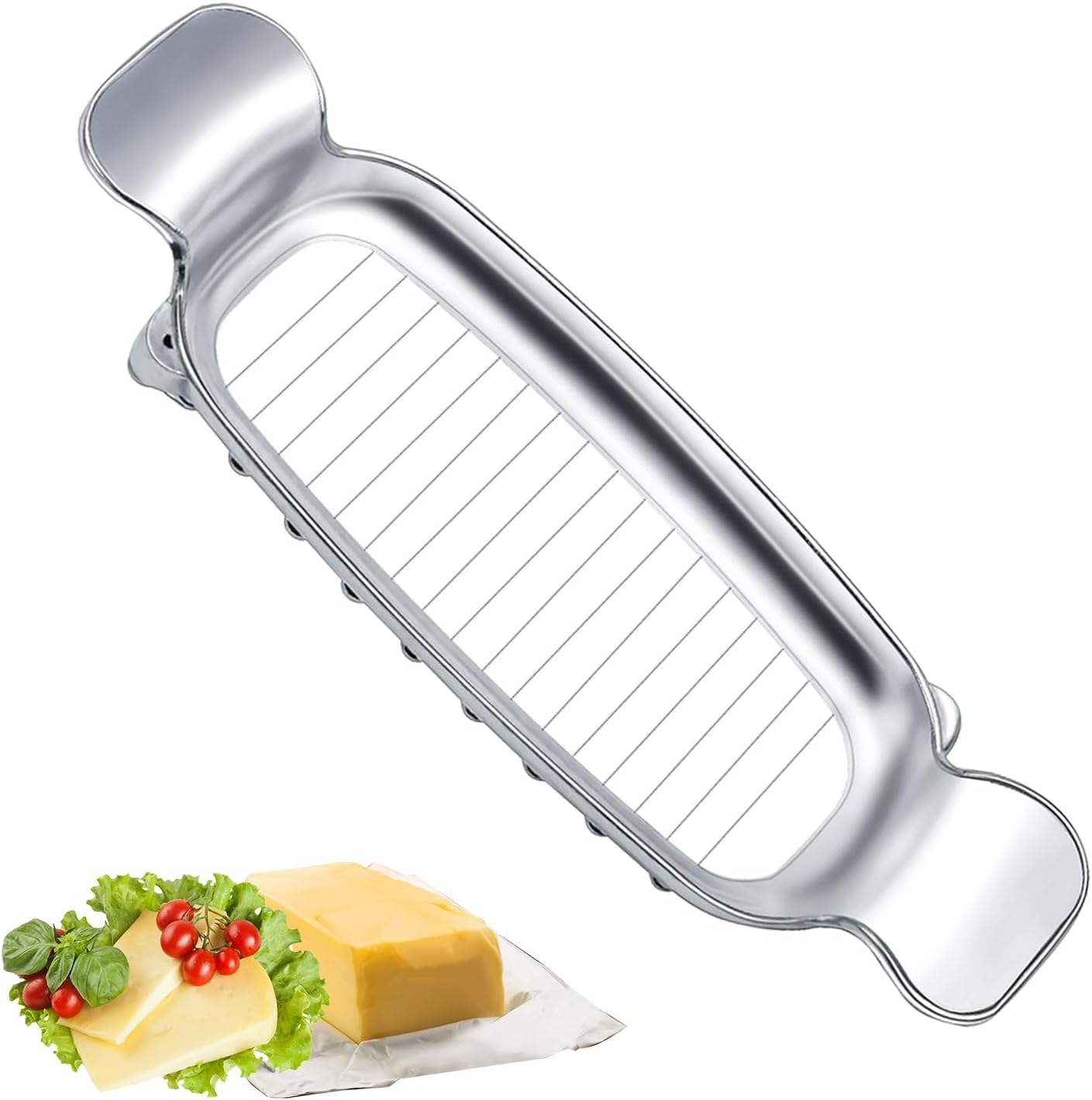 Affettatrice Per Burro E Formaggio In Acciaio Inossidabile, Taglierina A Filo Metallico Con Impugnature, Portatile Da Cucina Per Uova, Frutta E Prodotti Da Forno - copertina