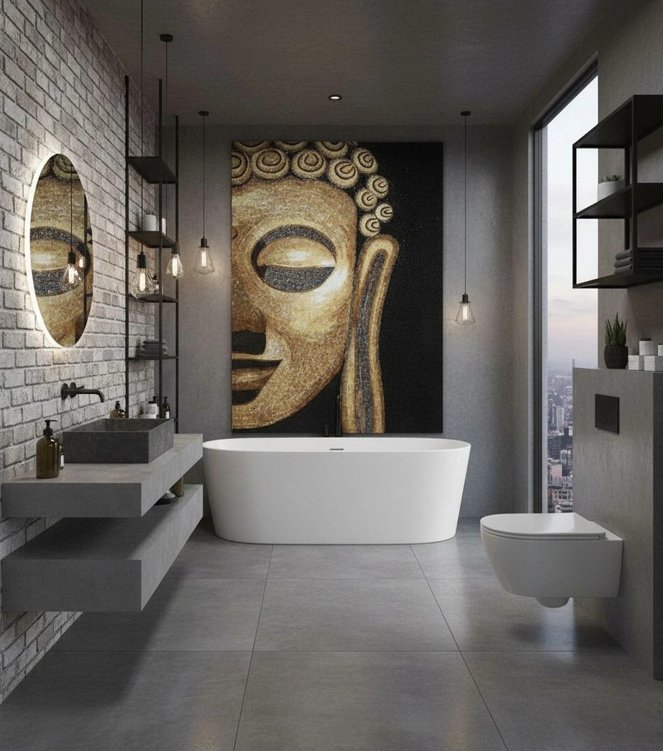 Mosaico artistico in vetro con rappresentazione del Buddha - 2,43 mq - 135 cm x 180 cm