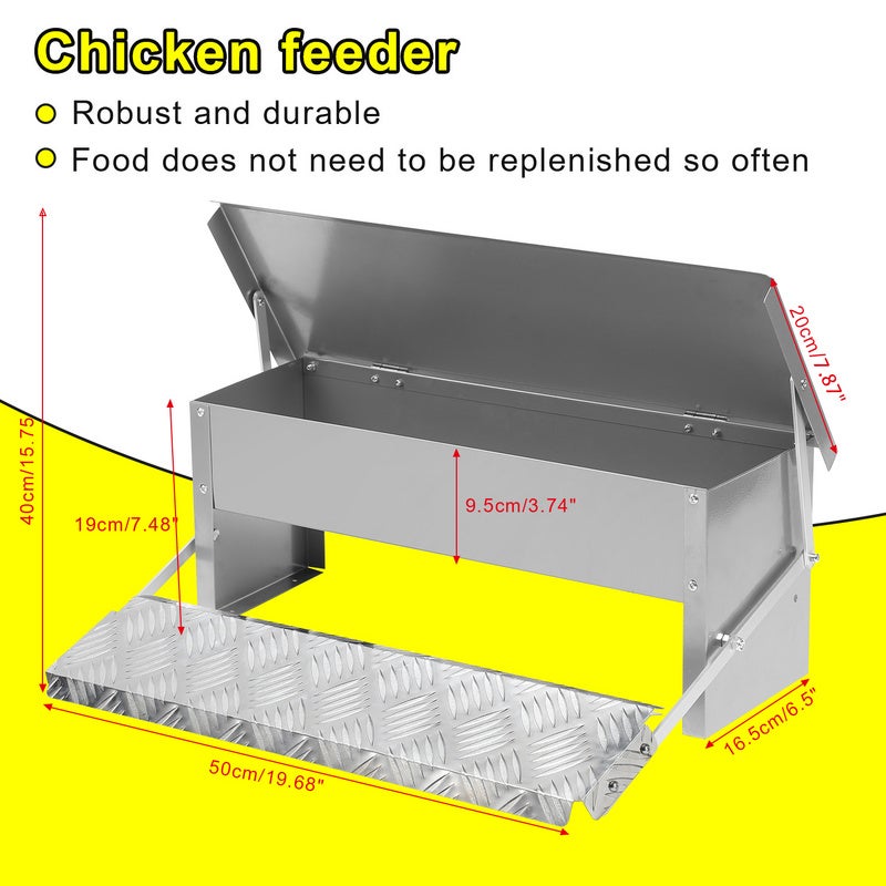 Mangeoire automatique avec pédale antidérapant, 5kg, Anti-nuisibles,Prévenir le gaspillage, acier galvanisé - 2