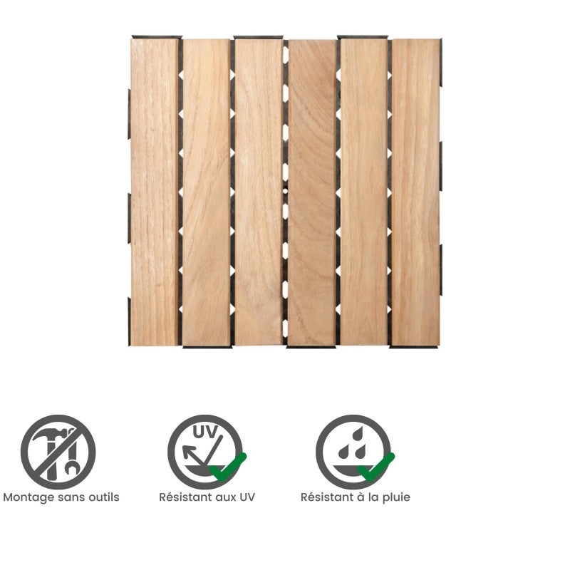 Dalle en bois teck naturel (lot de 4) - Miel 30 x 30 cm - 3