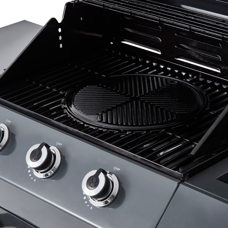 Barbecue Emma Gun Metal 3 Feux + 1 Side - BRASERO - FlexiGrill - Surface de cuisson 57 x 41,5 cm - 2 Tablettes - 5