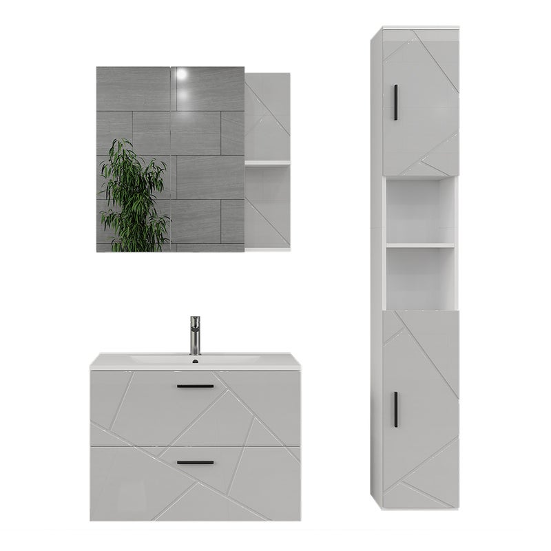 Vicco Zestaw mebli łazienkowych Irma, Biały/biały wysoki połysk, 4 części