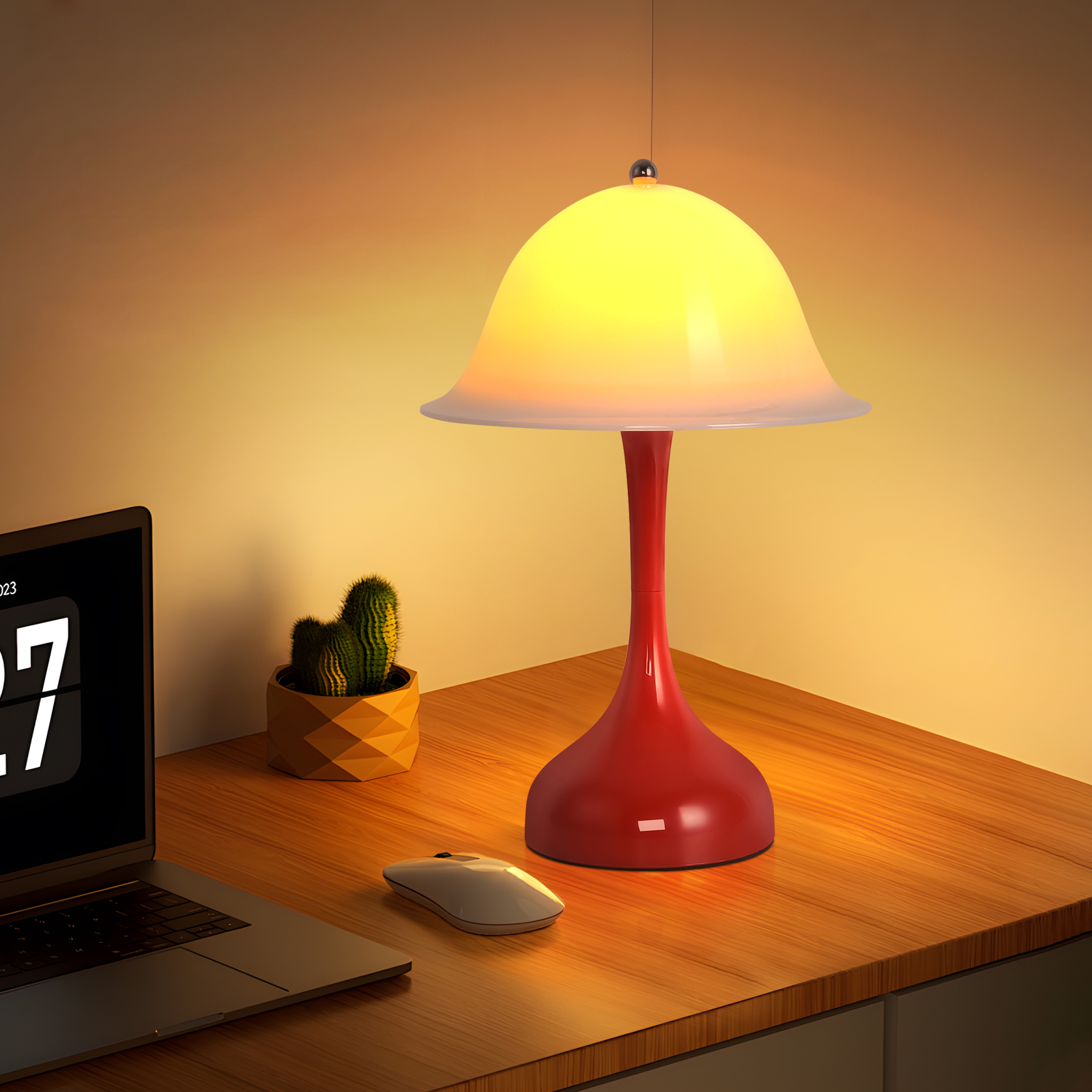 ZMH Bezprzewodowa lampka nocna LED z ładowaniem przez USB i dotykowym sterowaniem oraz ściemnialnym czerwonym kloszem do sypialni i wystroju domu - 9