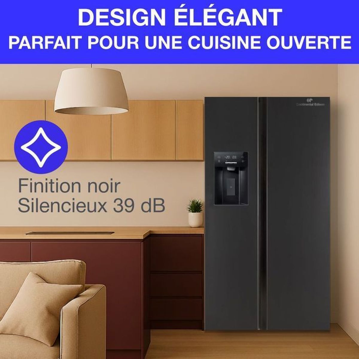 Réfrigérateur américain Continental Edison CERANF556B1 noir Total No Frost avec distributeur eau glace 556 L - 3