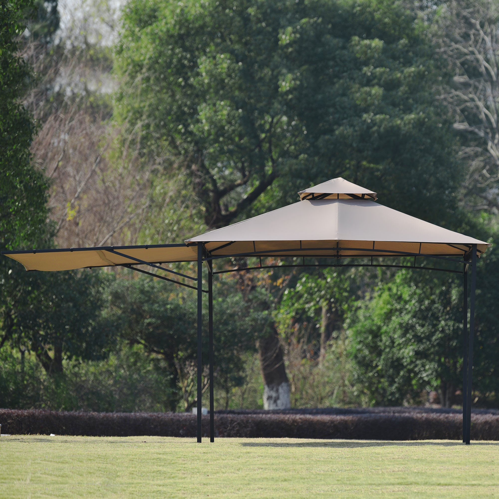 Gazebo de terrasse Grande zone couverte avec panneau latéral en acier enduit de poudre Toit résistant avec revêtement hydrofuge 180 g/m² 3 m x 3 m x 2 - 4