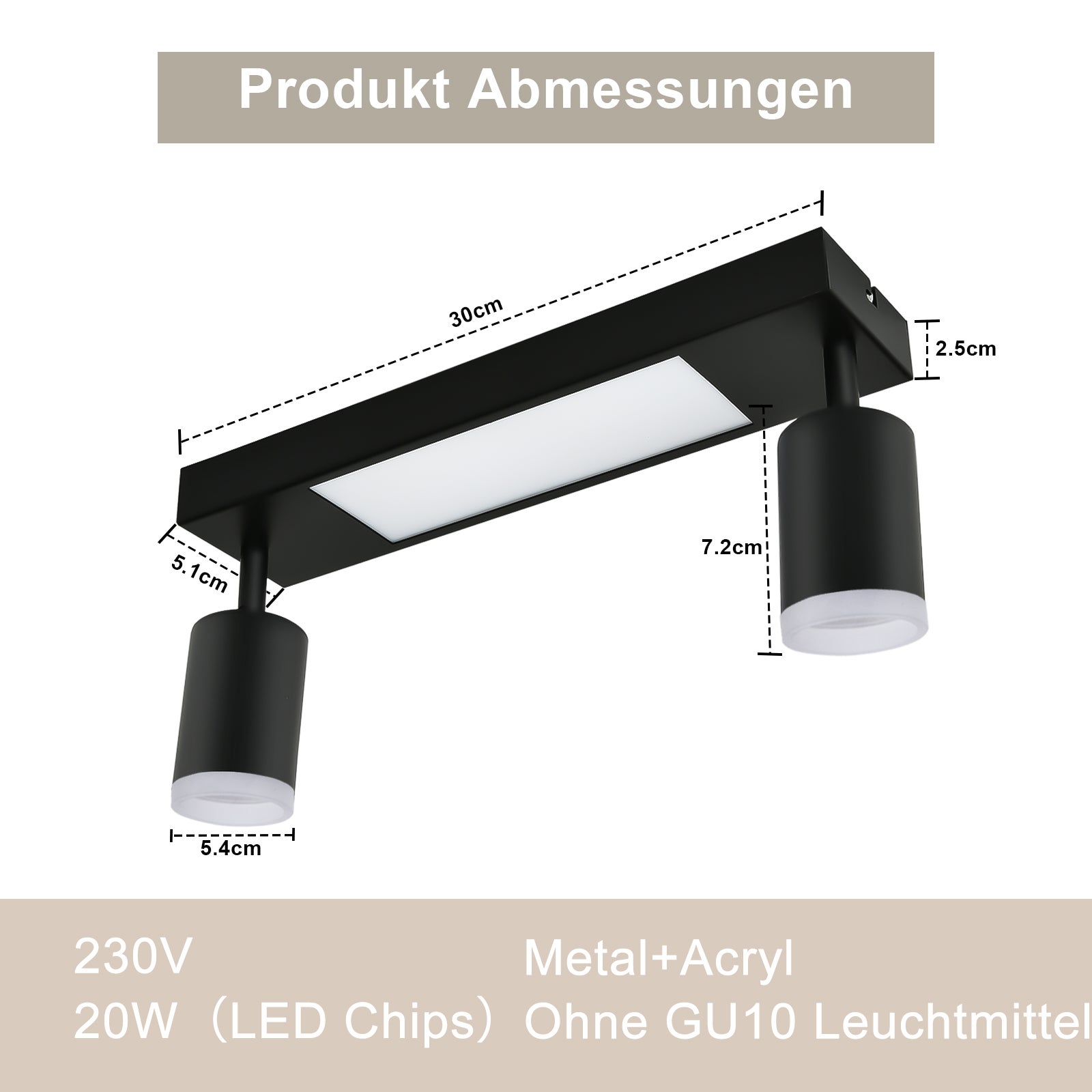 NETTLIFE Spot plafond 2 ampoules GU10 chambre 3000k 20W cuisine noir blanc chaud orientable métal pour - 7