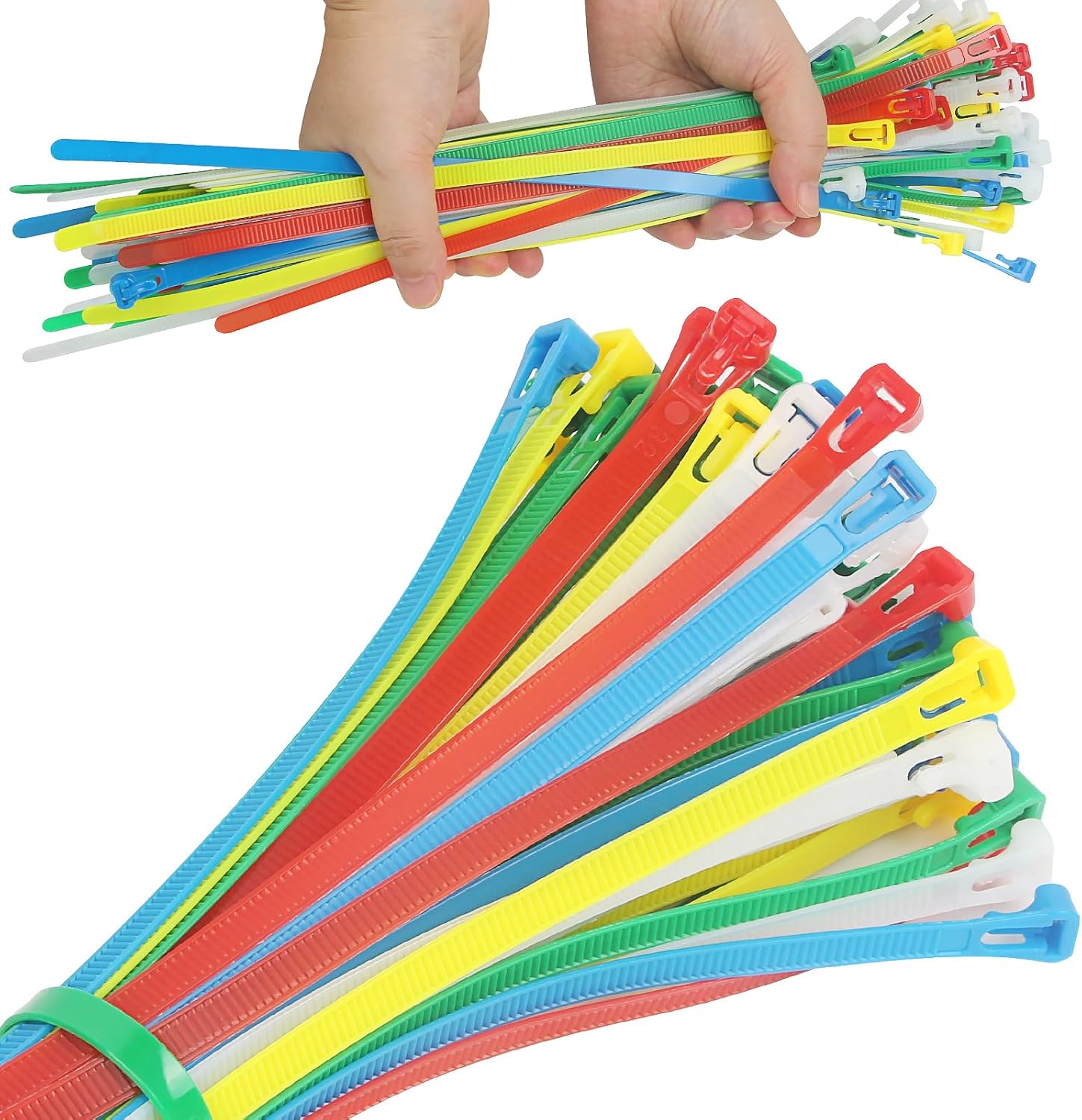 Opakowanie 100 sztuk plastikowych opasek zaciskowych wielokrotnego użytku, 5 kolorów, 300 x 8 mm, do domu, biura i ogrodu