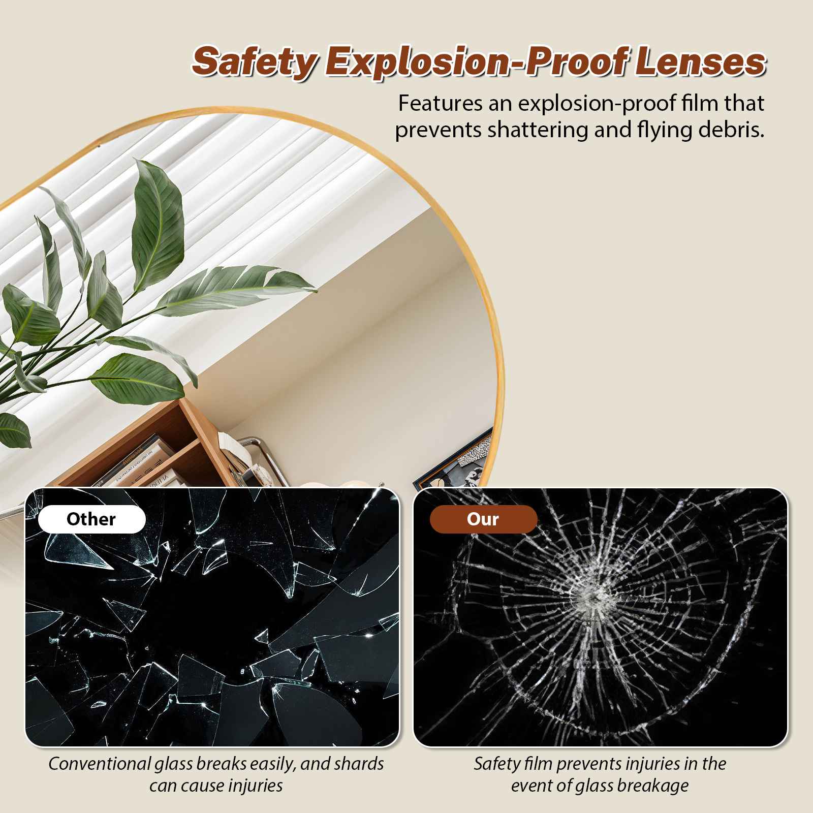 Specchio ovale 50x60 cm in vetro di alta qualità anti-frantumazione per riflesso chiaro e protezione massima - 6