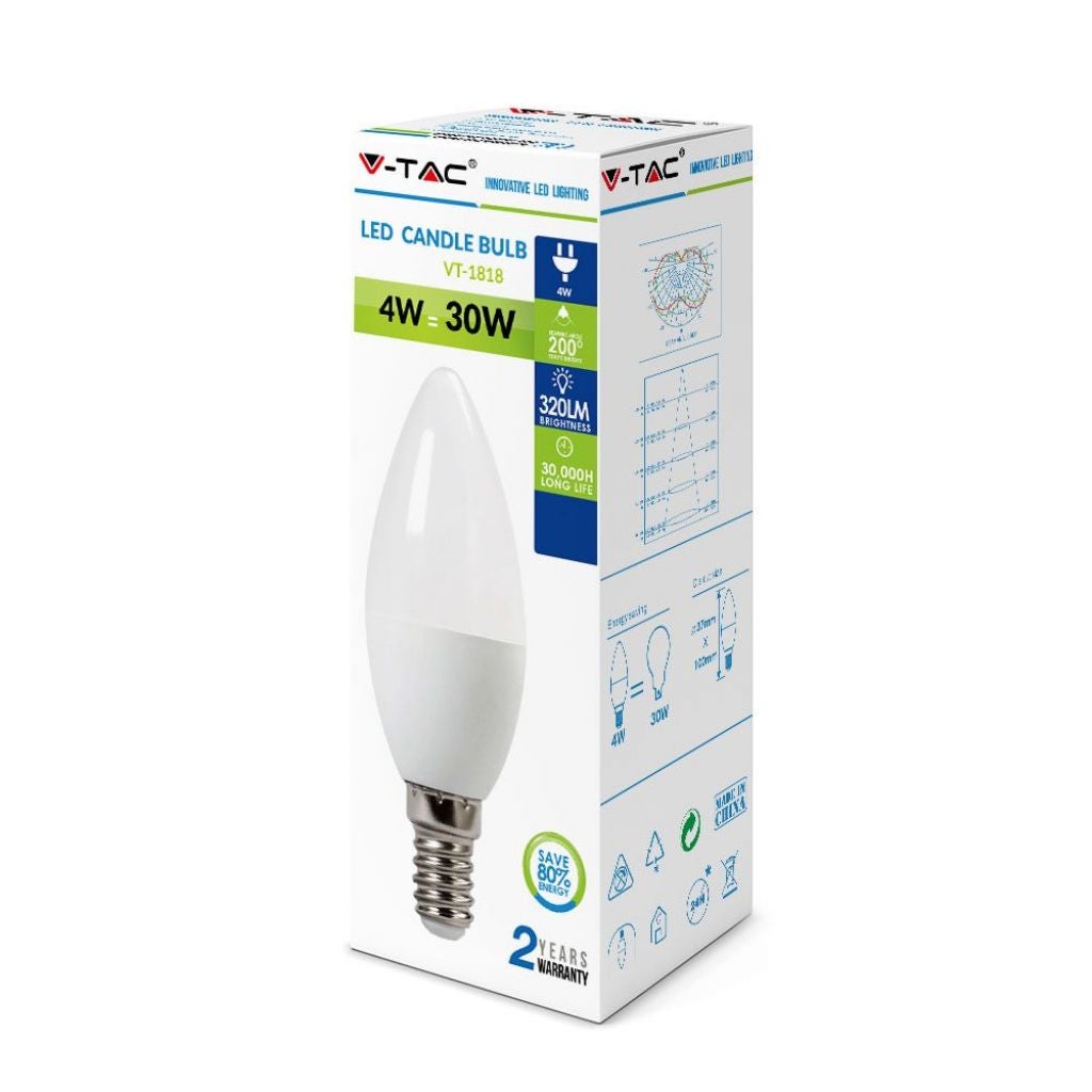 Lampadina a candela LED E14 4W VT-1818 - 6400K - 7