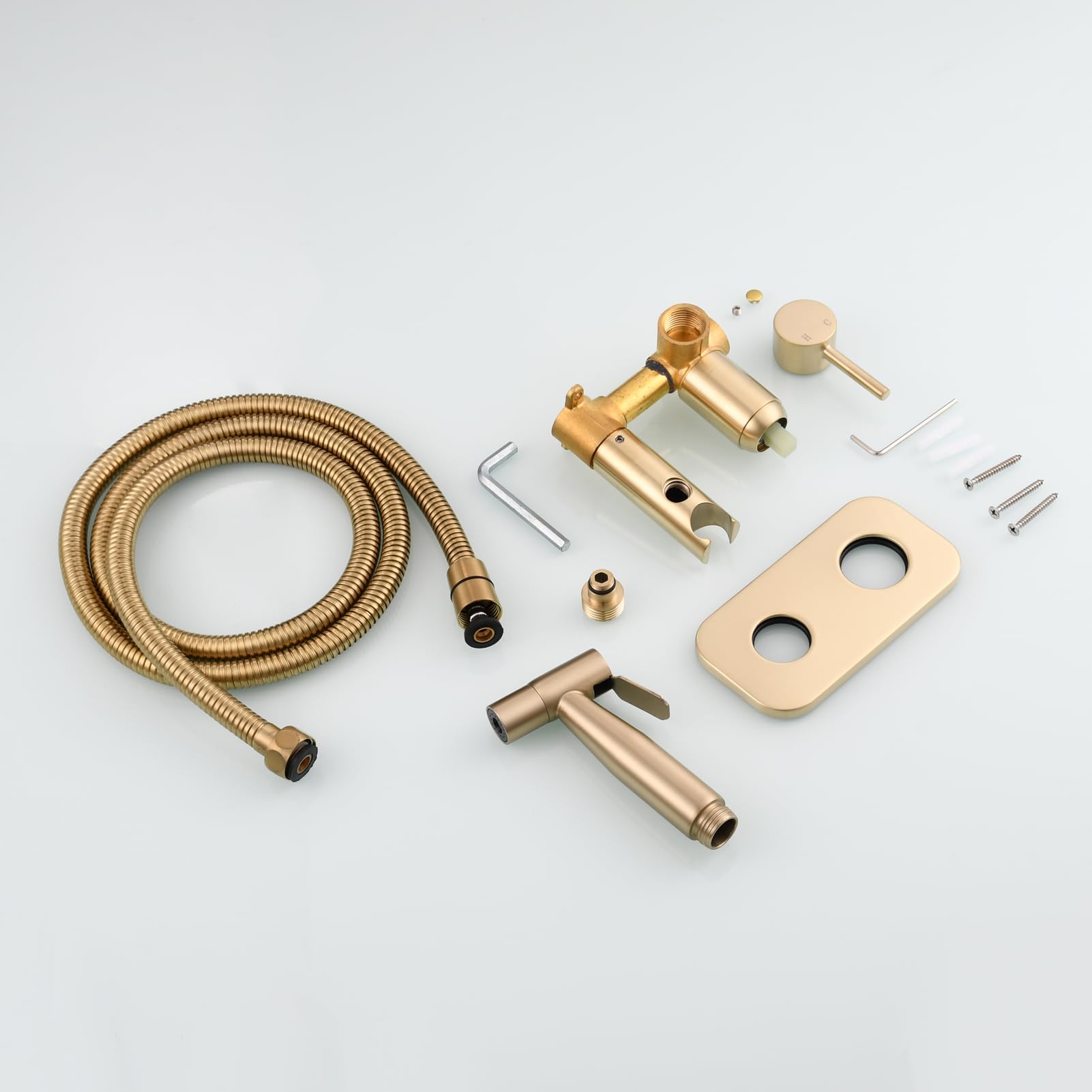 Kit Bidet Portatile in Acciaio Inossidabile, Doccetta WC con Tubo per Acqua Calda e Fredda, Set Completo Bagno, Finitura Oro Spazzolato - 9
