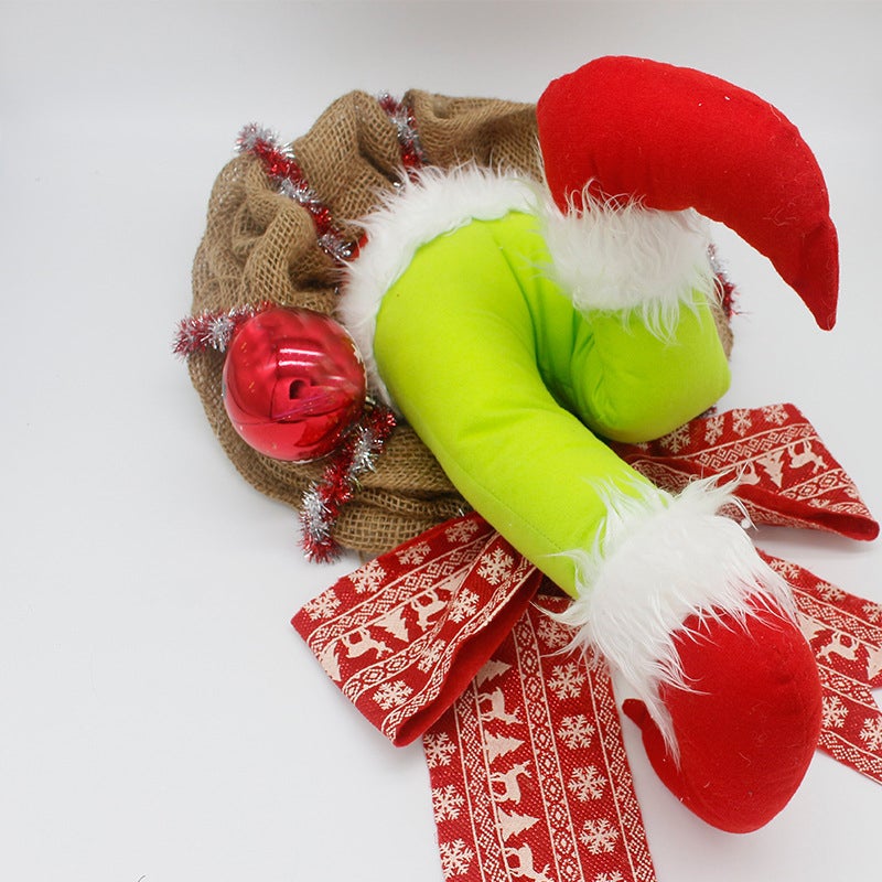 Ghirlanda natalizia da 40 cm, decorazioni natalizie con gambe di peluche, ghirlanda natalizia in juta, decorazione natalizia - 3