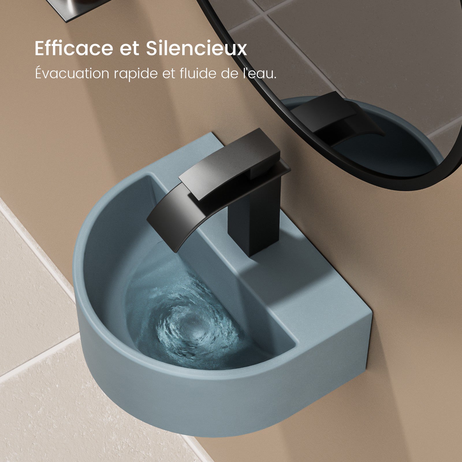 EMKE Lavabo mural en forme de U en céramique 30,3 x 25,5 x 12 cm, bleu clair mat - 4