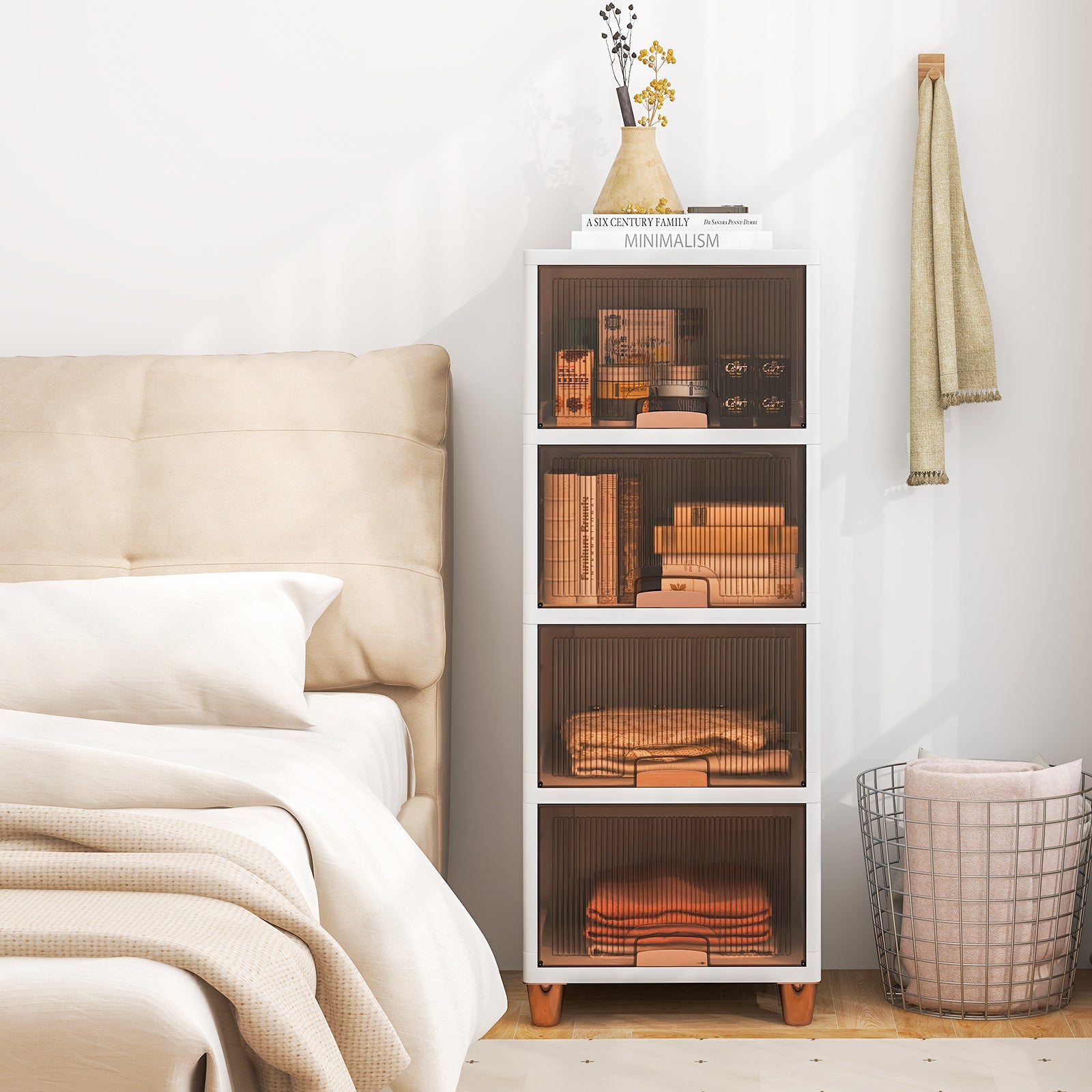 Contenitori Impilabili a 4 Livelli, 150L Scatole di Stoccaggio con Coperchio e Porte Magnetiche, Set da 4 Contenitori in Plastica per Camera d - 7