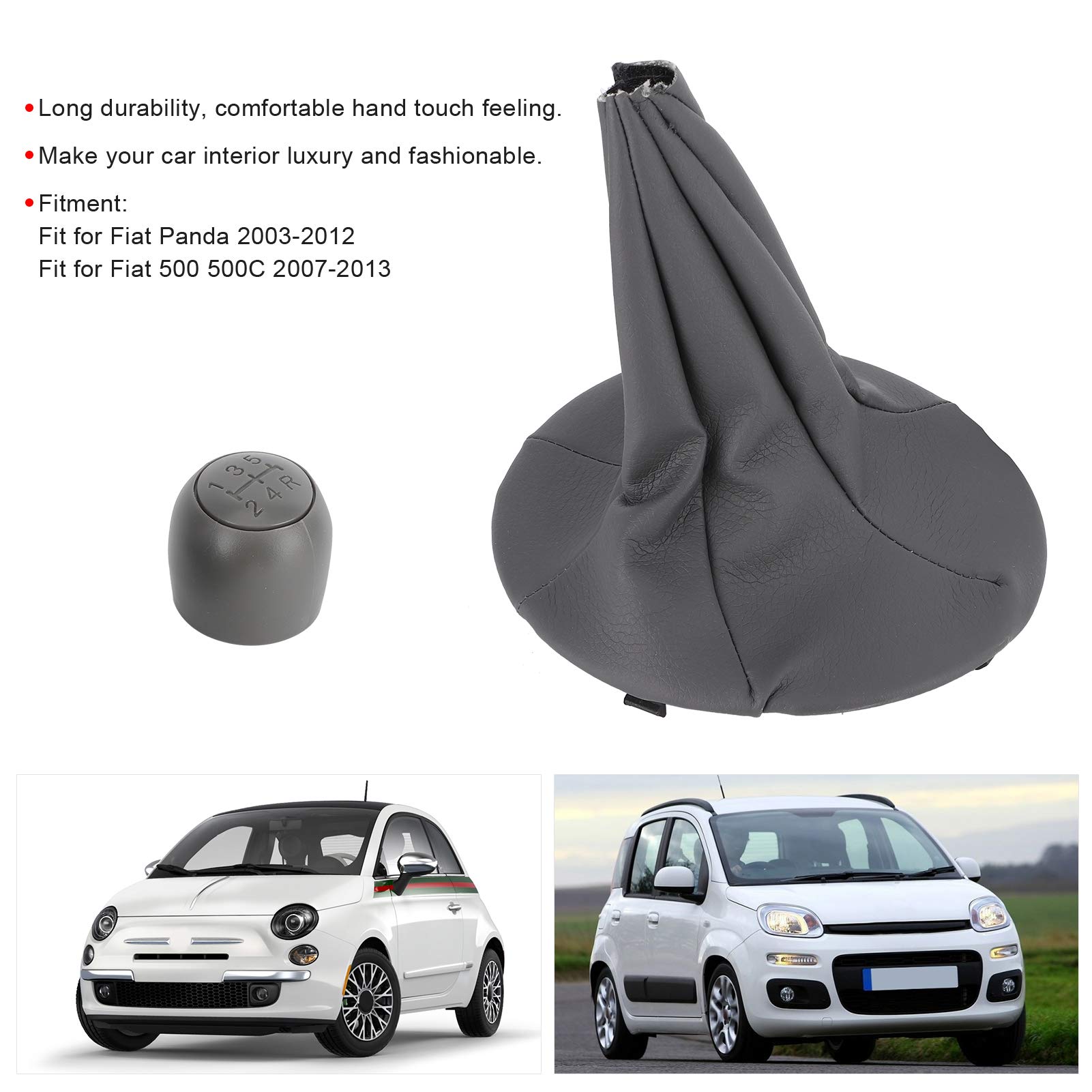 Pommeau de levier de vitesse à 5 vitesses avec colliers de protection anti-poussière de remplacement pour Fiat Panda/500 500C - 9