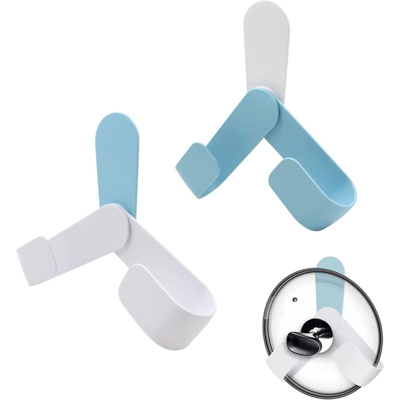 Zestaw 2 obrotowych i regulowanych uchwytów na pokrywki do garnków i patelni. Składany, samoprzylepny uchwyt ścienny na pokrywki.