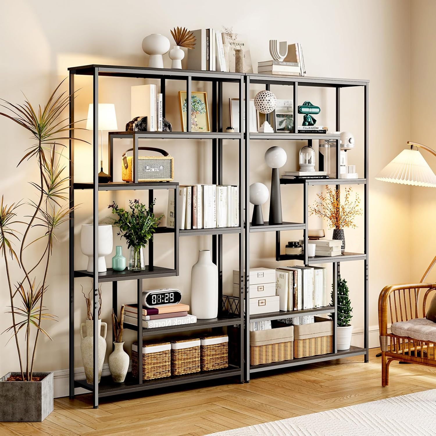 Bibliothèque Étagère de Rangement 7 Niveaux Cadre en Métal Pied Réglable 100 x 30 x 180 cm Noir Bealife - 2