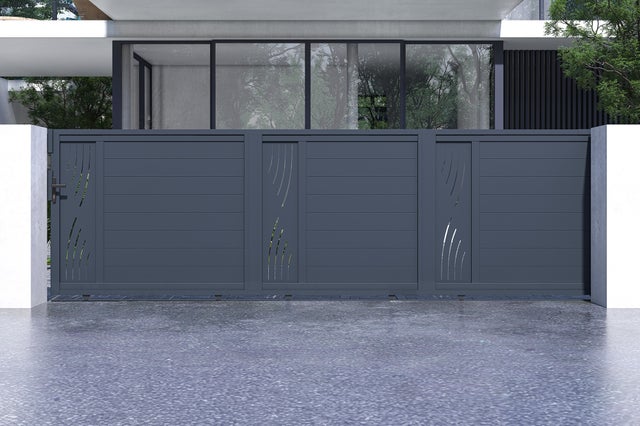Portail coulissant 5m VELETA H.140 aluminium gris