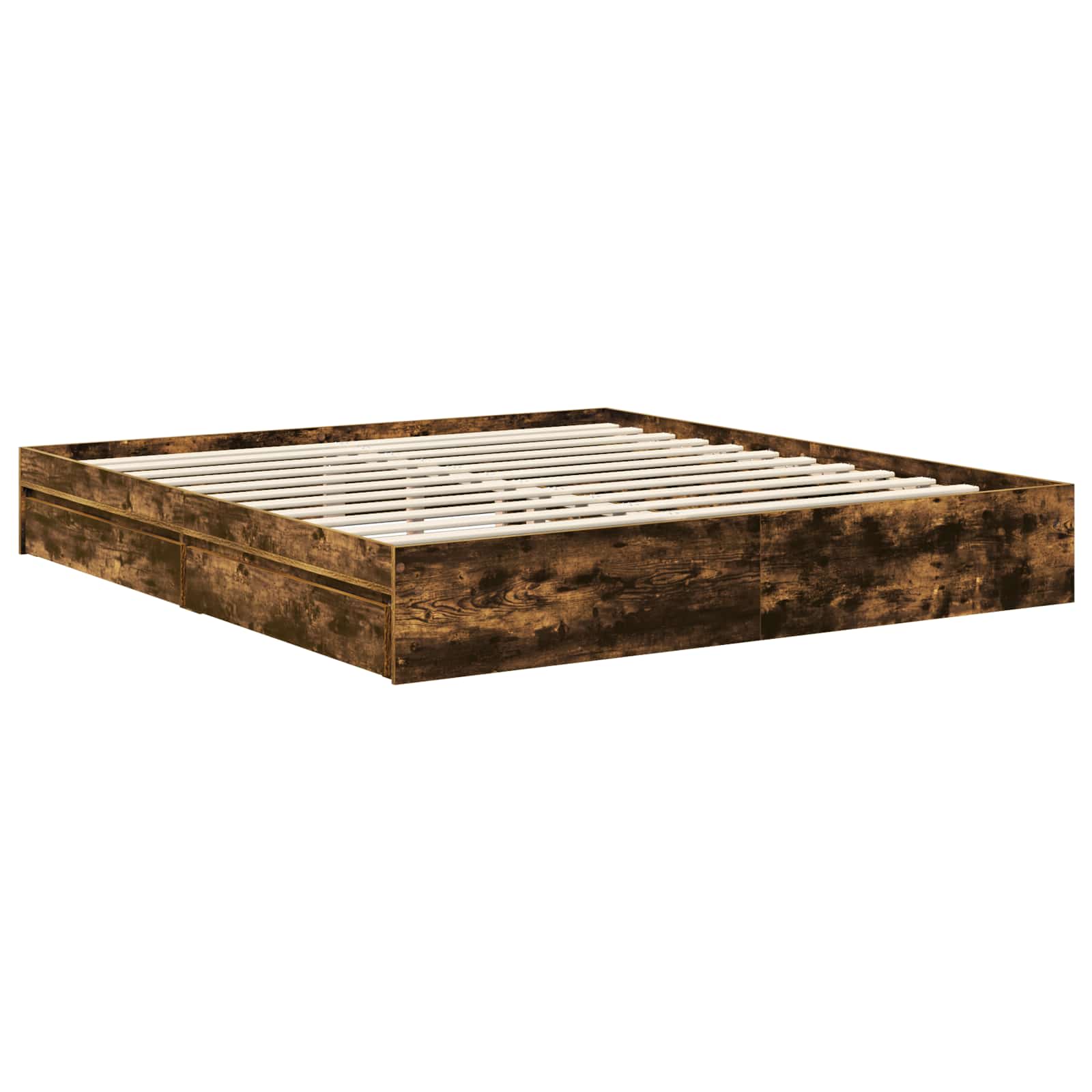 Lit de rangement chêne fumé 180 x 200 cm en panneau de bois - 6