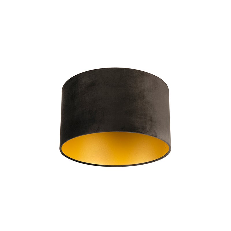 Qazqa nowoczesny - Cilinder Velours - czarny i złoty, supports-e27, diameter 35 centimeter
