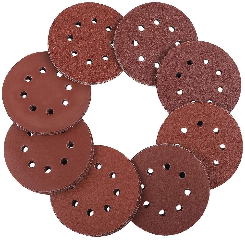 Ściernice 125 mm na rzep - 100 sztuk papieru ściernego do szlifierki mimośrodowej, każda z 8 otworami, ziarnistość 20 x 60/80/100/120/240