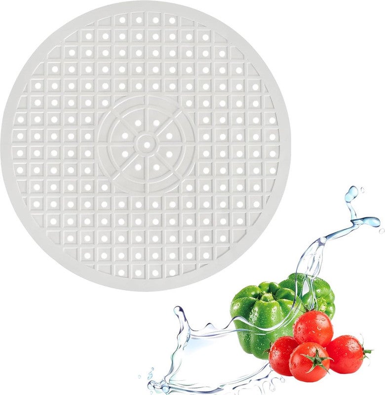 Mata do zlewu - Gumowa mata na blat do zlewu kuchennego - Średnica 31 cm - 1 sztuka - Biała, okrągła - 30,6 cm