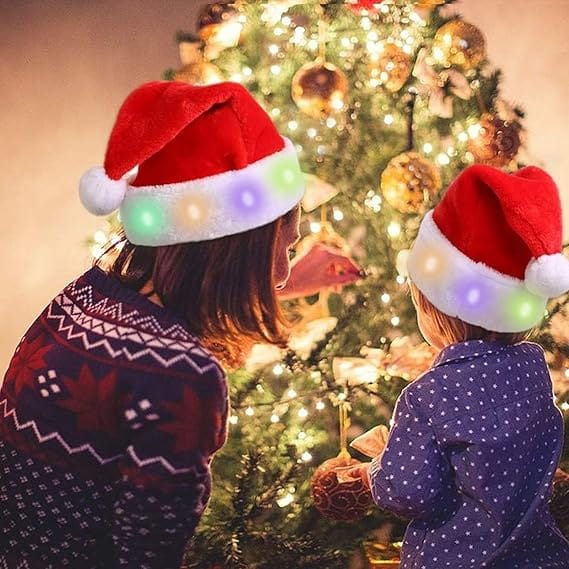 Czapka świąteczna LED pluszowa - 2 sztuki, pluszowa czapka świąteczna - Czapka Mikołaja - Czapka Mikołaja - Czapka Mikołaja LED - 4