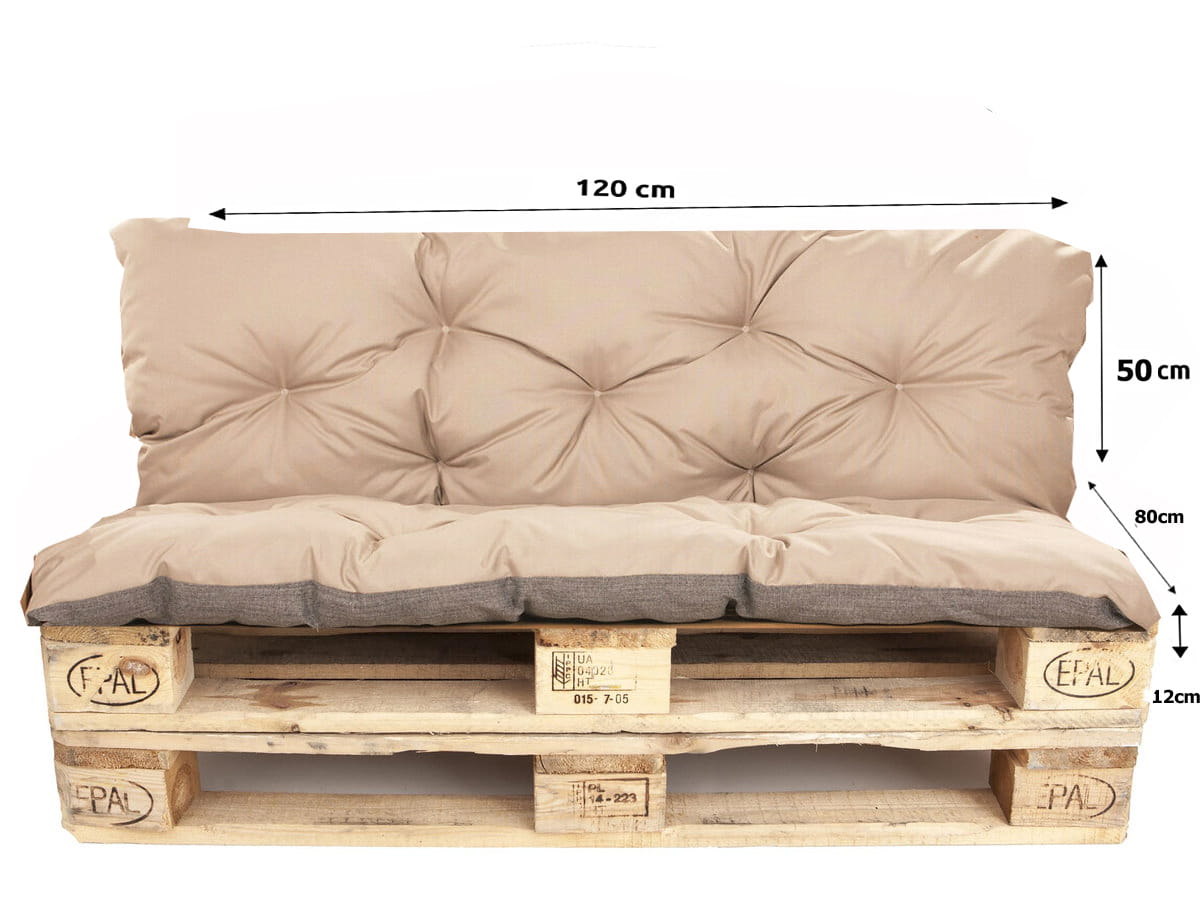 Set Coussins palettes, Assise 120 x 80 et Dossier 120 x 50cm Beige, coussins canapé / coussin pour palette in / extérieur, SETGARDEN - 2