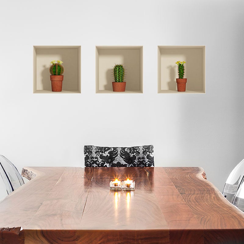 Pegatina de 3d cactus en maceta - adhesivo de pared - revestimiento sticker mural decorativo - 30x90cm