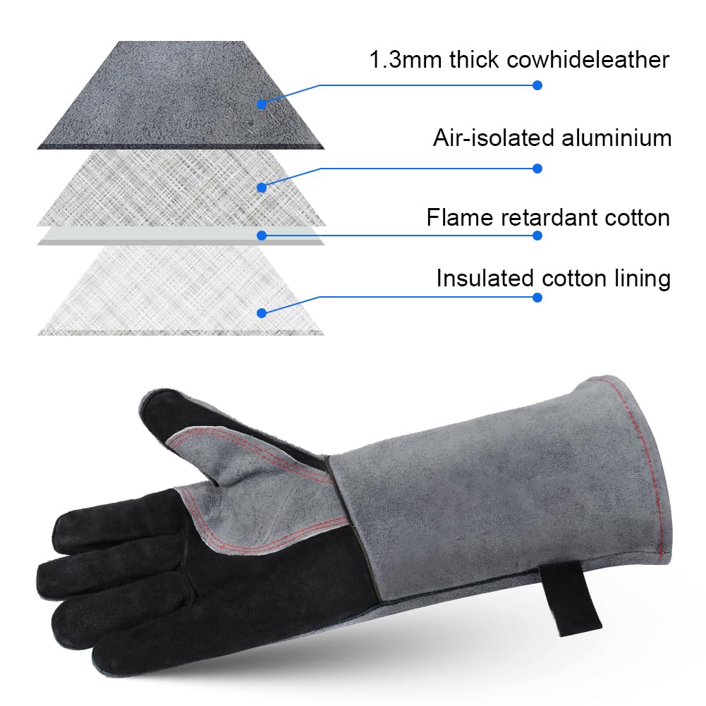 Gants de Barbecue en Cuir, Four Anti Chaleur, Soudage Épaississement, Résistant au Feu et à la pour Le Barbecue, Four, Soudure, Cheminée, Jardinage - 4