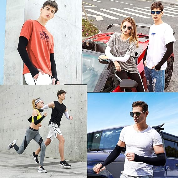 Manchons bras homme femme, protection anti-UV UPF50+, trou pouce antidérapant, rafraîchissant pour gaming et sport compression - 5