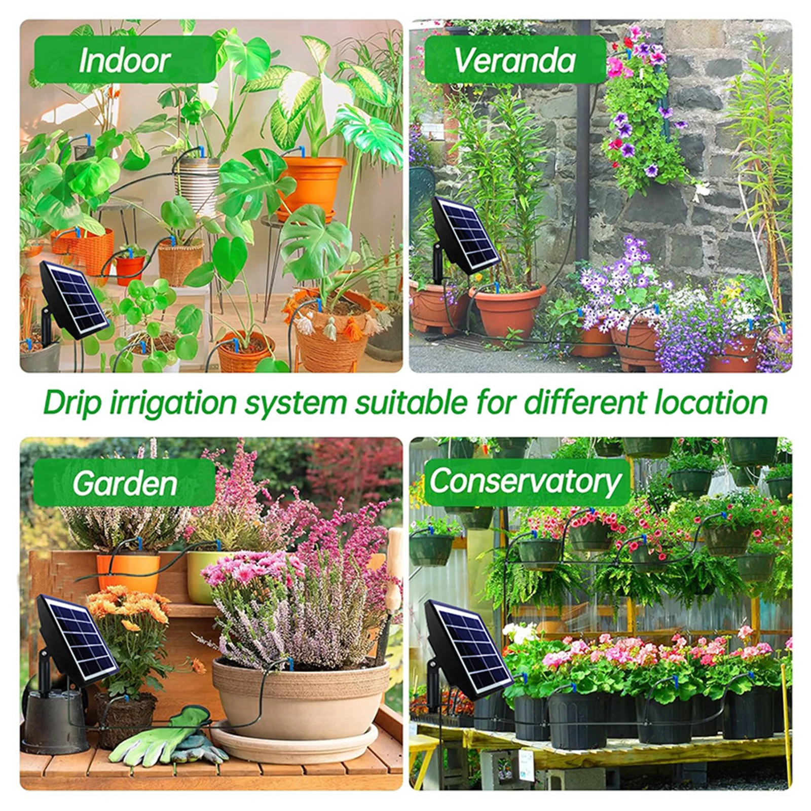 Système d'irrigation goutte à goutte solaire automatique, kit d'arrosage automatique pour 15 pots, kit d'irrigation goutte à goutte avec minuterie - 3