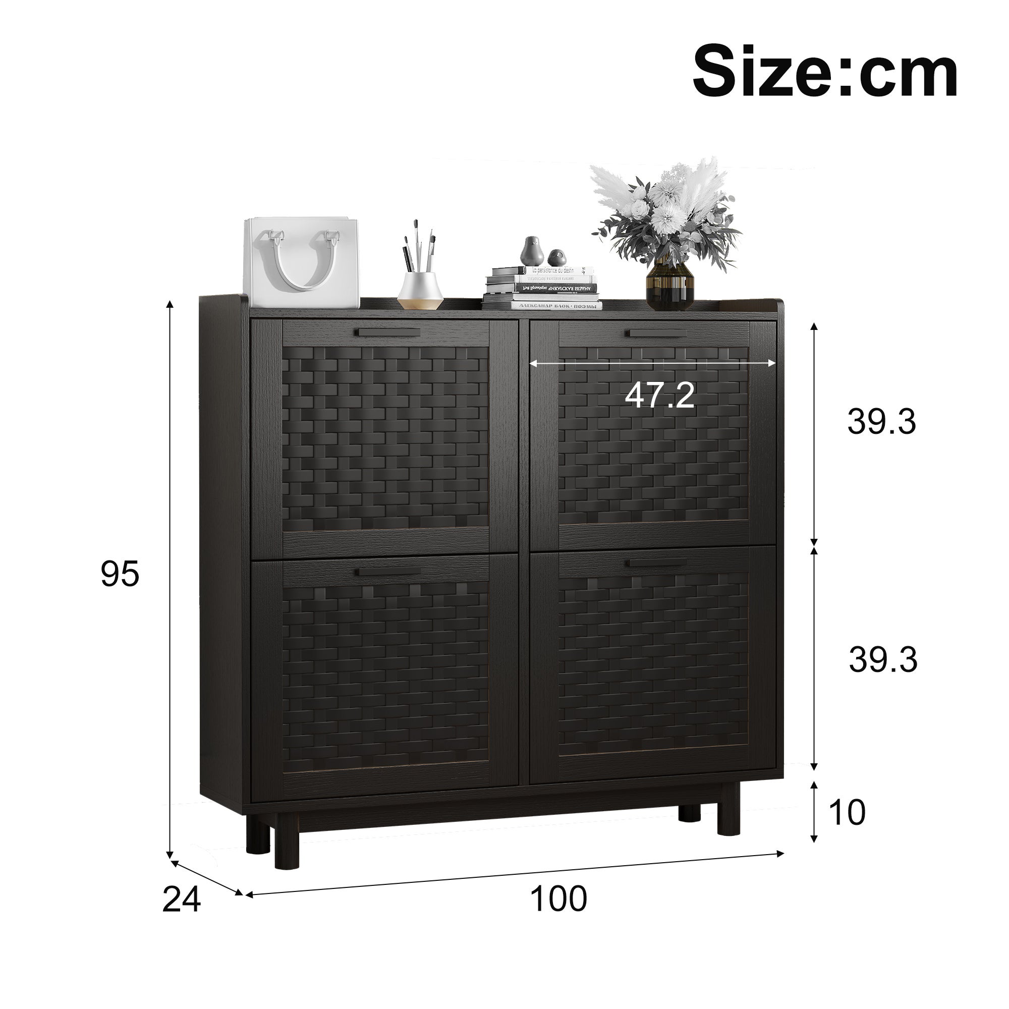 Meuble à Chaussures, Armoire à Chaussures Entree avec 4 Porte en Rotin, Meuble de Rangement à Chaussures Armoire pour Entrée, Couloir et Chambre, Nior - 2