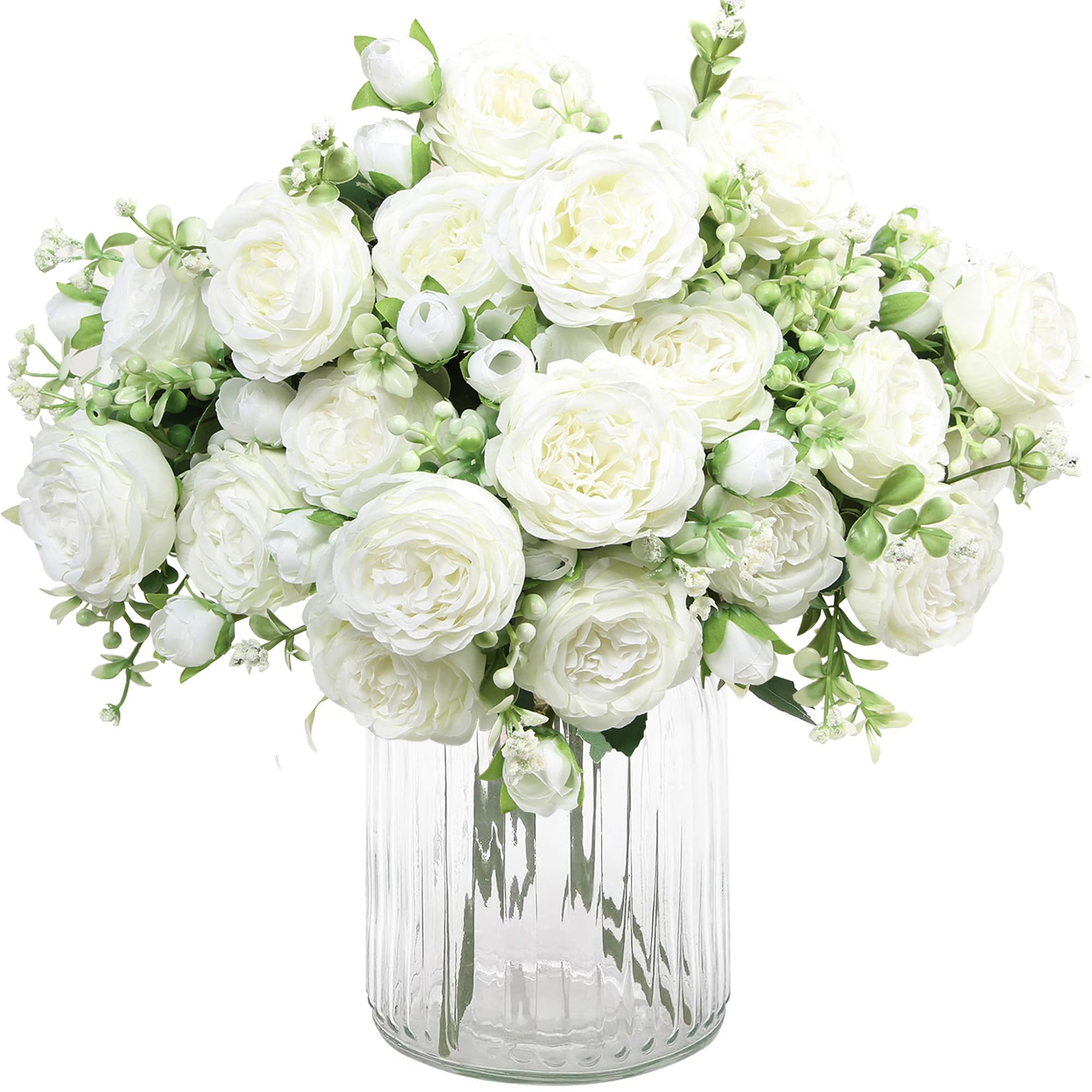 10 Peonie Artificiali In Seta – Bouquet Fiori Finti Rosa Chiaro Per Matrimoni, Casa, Ufficio (Lunghezza 33 Cm)