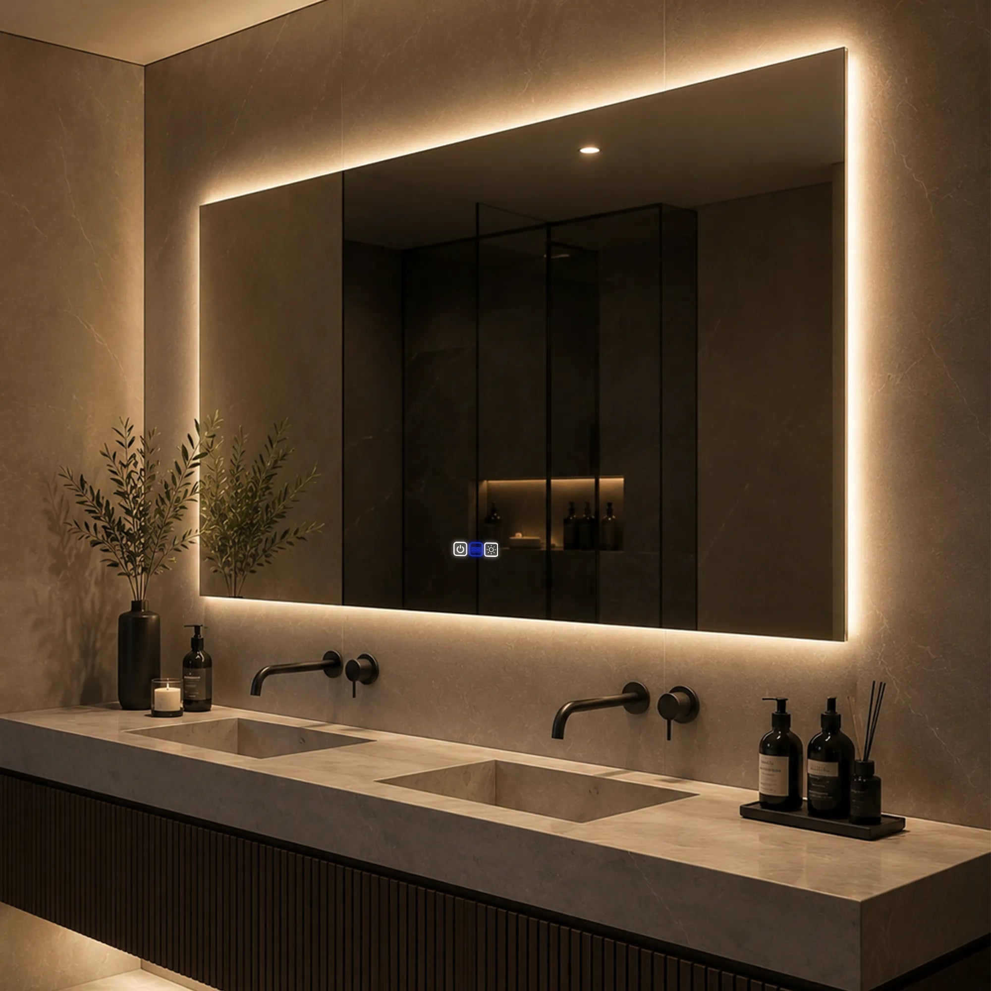 Oglinda LED Orizontala 190x70 cm , LED Reglabil 3000K-6000K, Touch, ON/OFF, Dimare, Reglare LED, Functie Dezaburire - Reyze Ambient