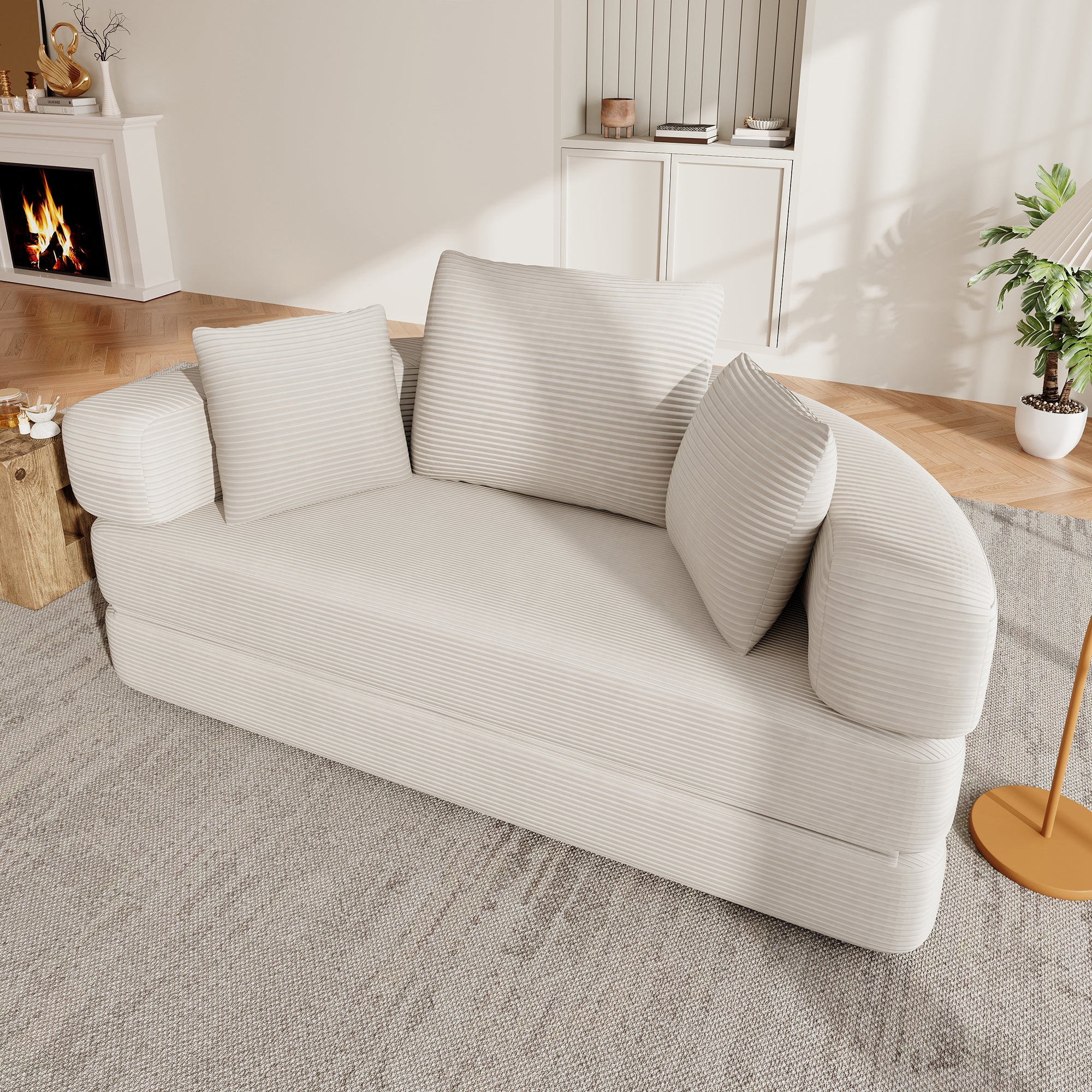 Canapé rond pliable 173x176x40cm - avec coussin - tissu en velours côtelé - beige - 6