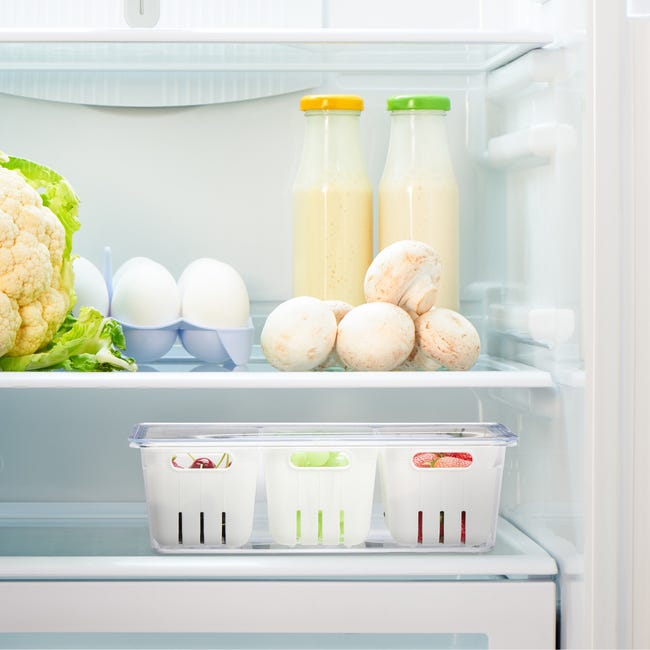 Relaxdays Fridge Containers with Lids, Set of 2, Stackable, Fruit and Vegetable Box, Space Saver, Transparent Relaxdays Fridge Containers with Lids, Set of 2, Stackable, Fruit and Vegetable Box, Space Saver, Transparent