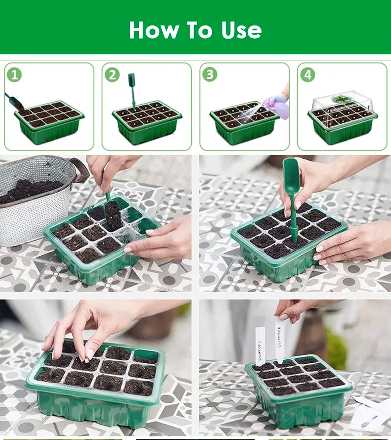 Paquet de 5 plateaux de démarrage de graines avec lumière de croissance, kit de germination en serre pour la culture de graines (12x5, 60 cellules) - 4
