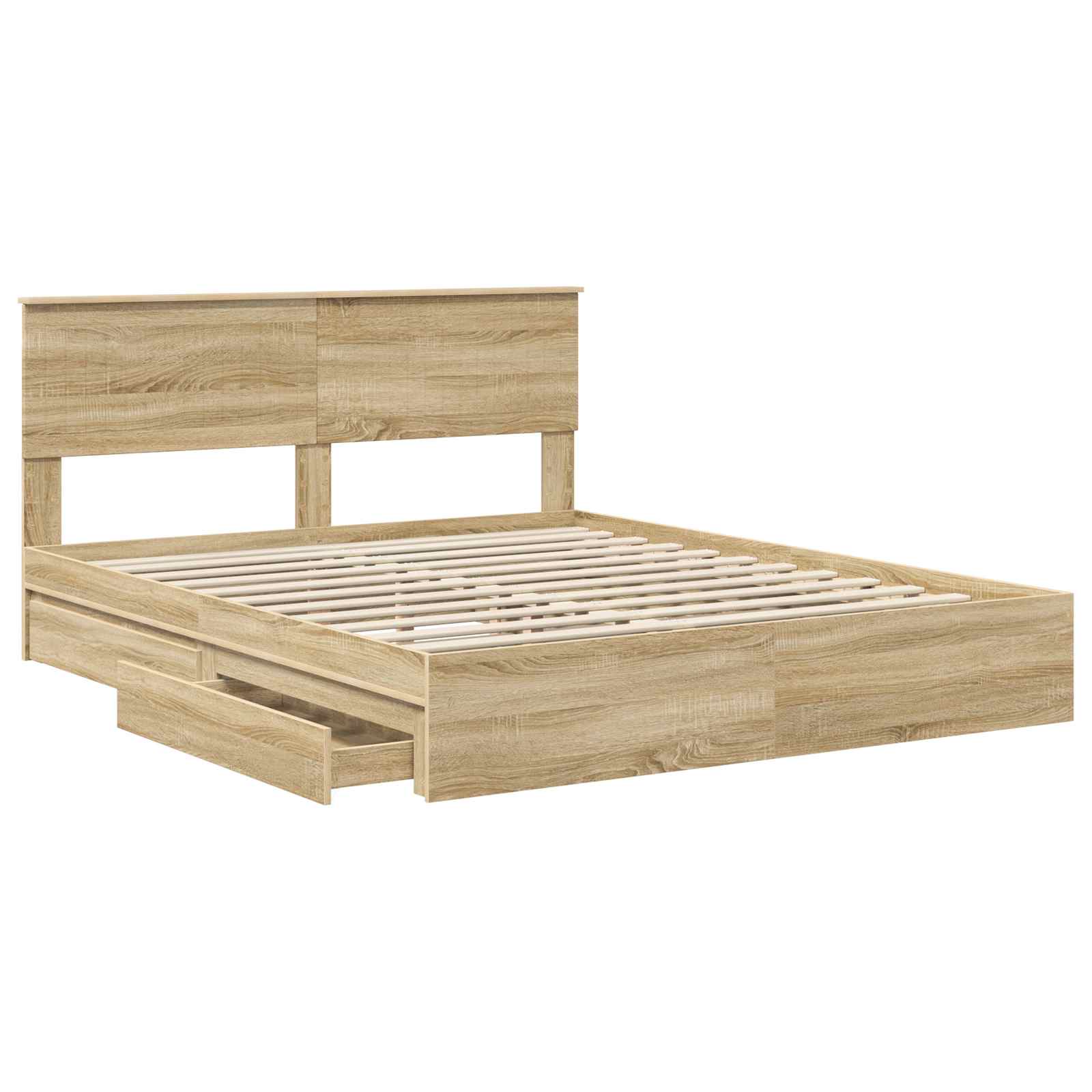 Lit de rangement chêne 160 x 200 cm panneau de bois - 5